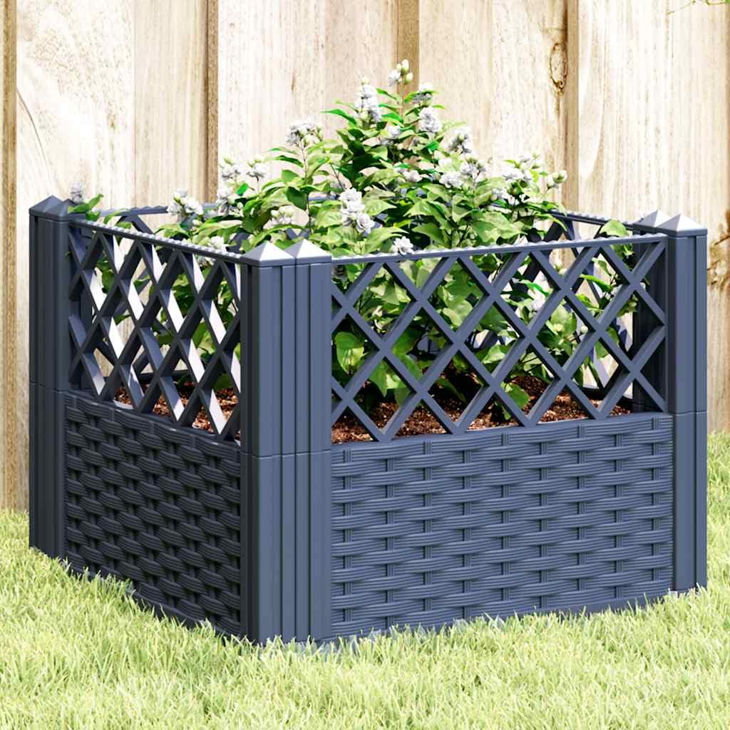 Xolmizyn Modular Garden Planter Box, 17.1 Inch Square Flower Pot with Basketweave Pattern, Modern Decorative Patio Container for Balconies, Porches, and Terraces, Blue Grey