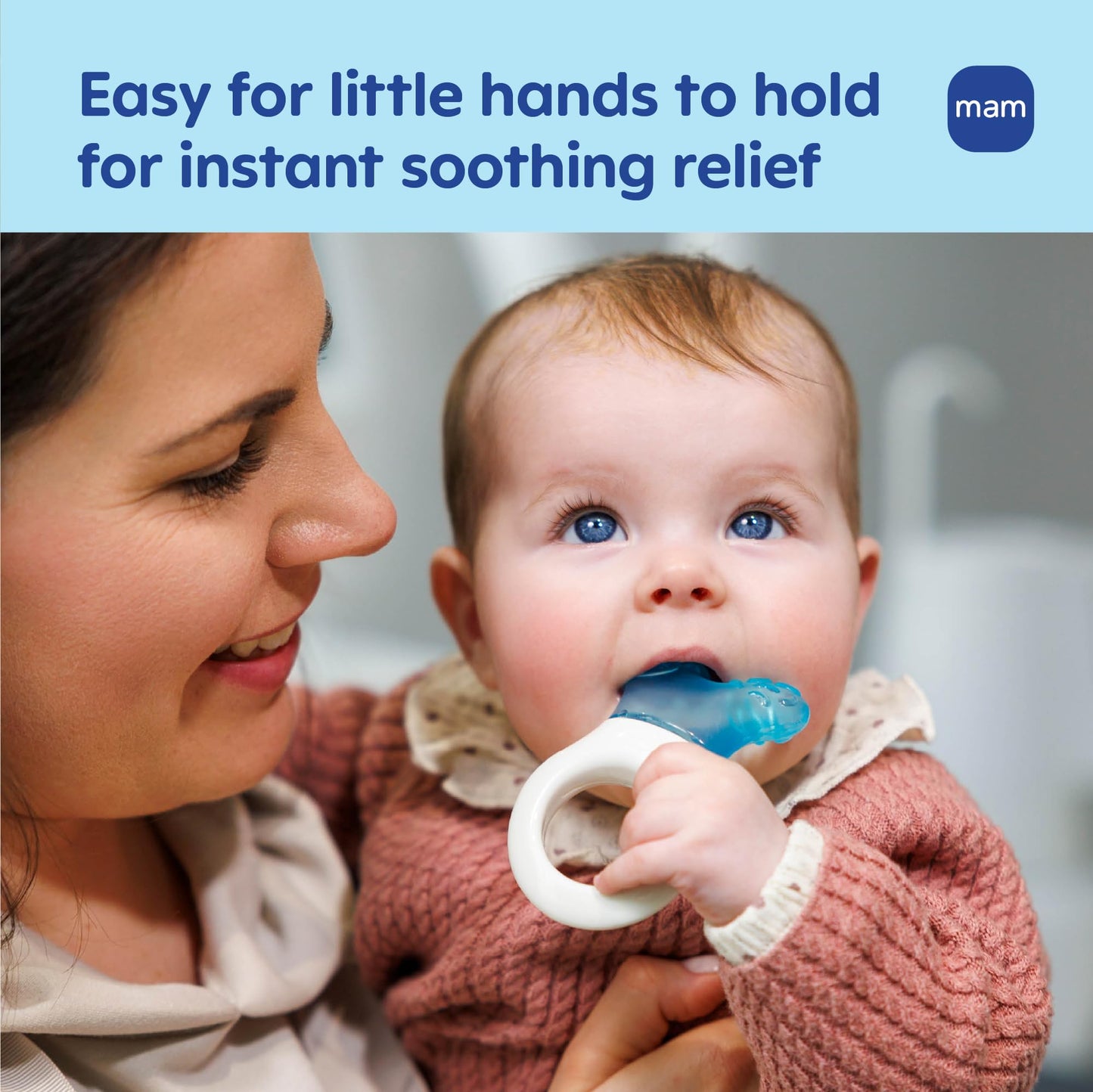 MAM Mini Cooler Baby Teether with Clip (2 Pack) – Cooling Teething Rings for Teething Relief, Lightweight Easy-Grip Design, Reaches Back Teeth, Refrigerator Safe Infant Teething Toy