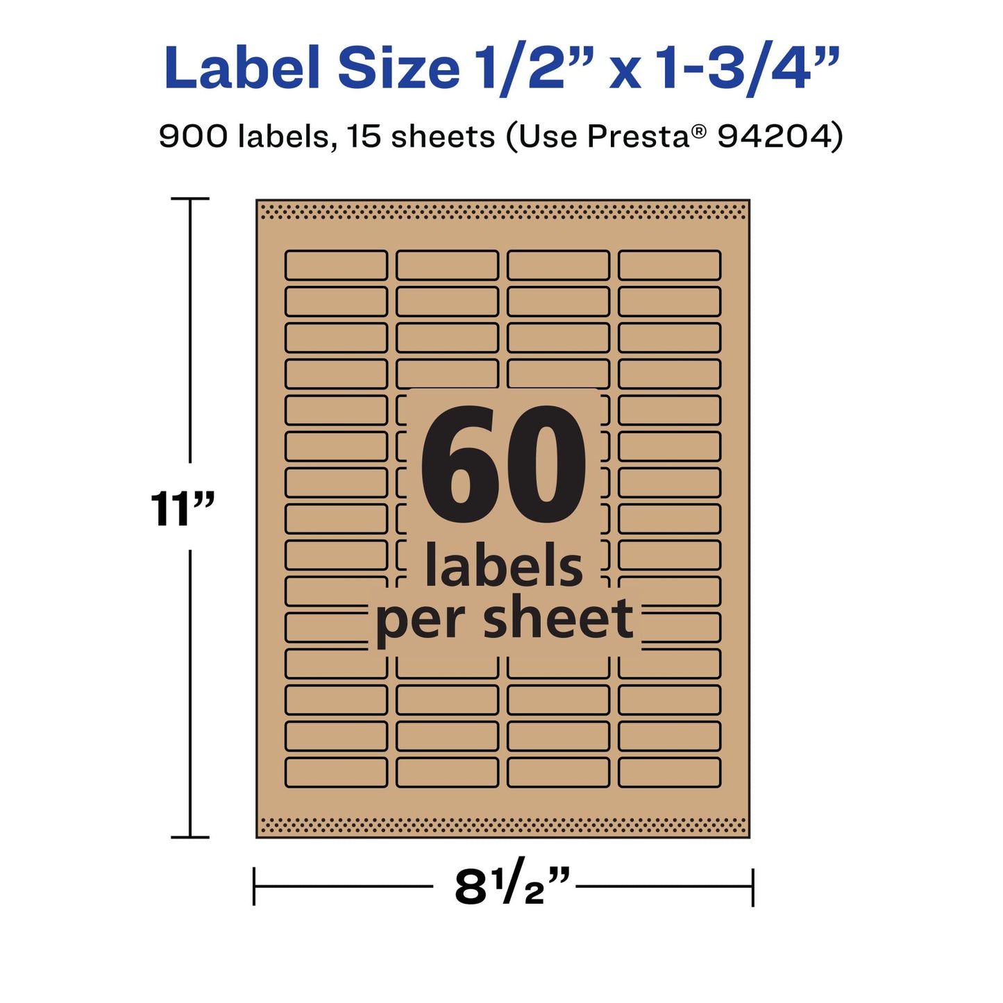 Avery Kraft Brown Rectangle Labels, Sure Feed Technology, 0.5" x 1.75", 900 Kraft Brown Labels, Print-to-The-Edge, Laser/Inkjet Printable