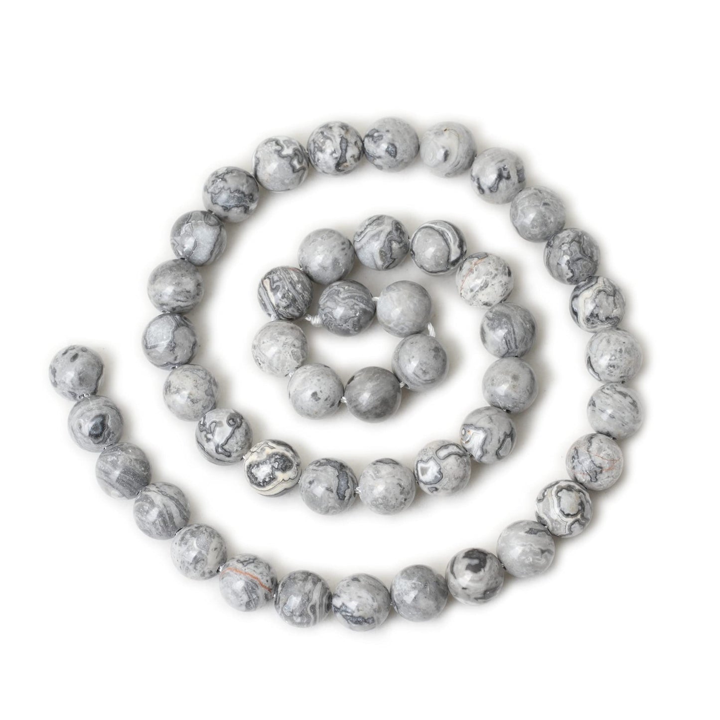 CHEAVIAN 45PCS 8mm Natural Map Stone Round Loose Beads for Jewelry Making DIY Findings 1 Strand 15"