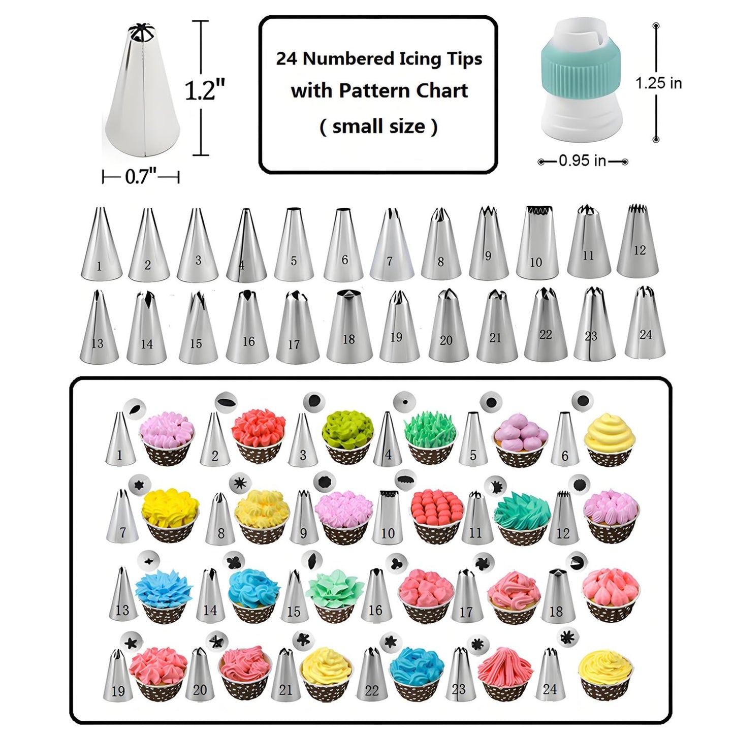 YOQXHY Cake Decorating Kit, 248 Pcs Baking Supplies Tools with Cake Turntable, Leveler, 24 Numbered Icing Tips, 2 Spatulas, 3 Scrapers, 2 Couplers, 50 Cupcake Liners, 100 Pastry Bags & More, (Green)