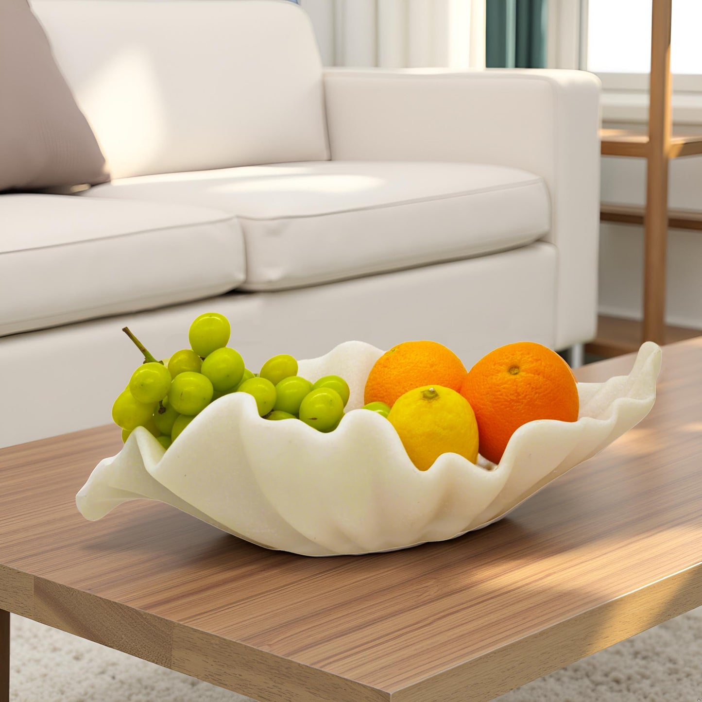 CSjihua Off White Large Decorative Bowl - 16” Fruit/Key/Purse Bowl for Home Decor - Coffee Table & Entryway Table Decor - Scalloped Ruffle Bowls - Unique Centerpiece Bowls(Big)