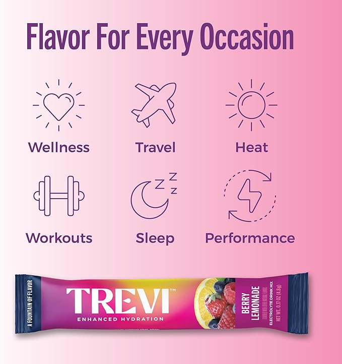 TREVI™ Sugar Free Electrolytes - Drink Mix Hydration Powder Packets - 8 Count - Berry Lemonade