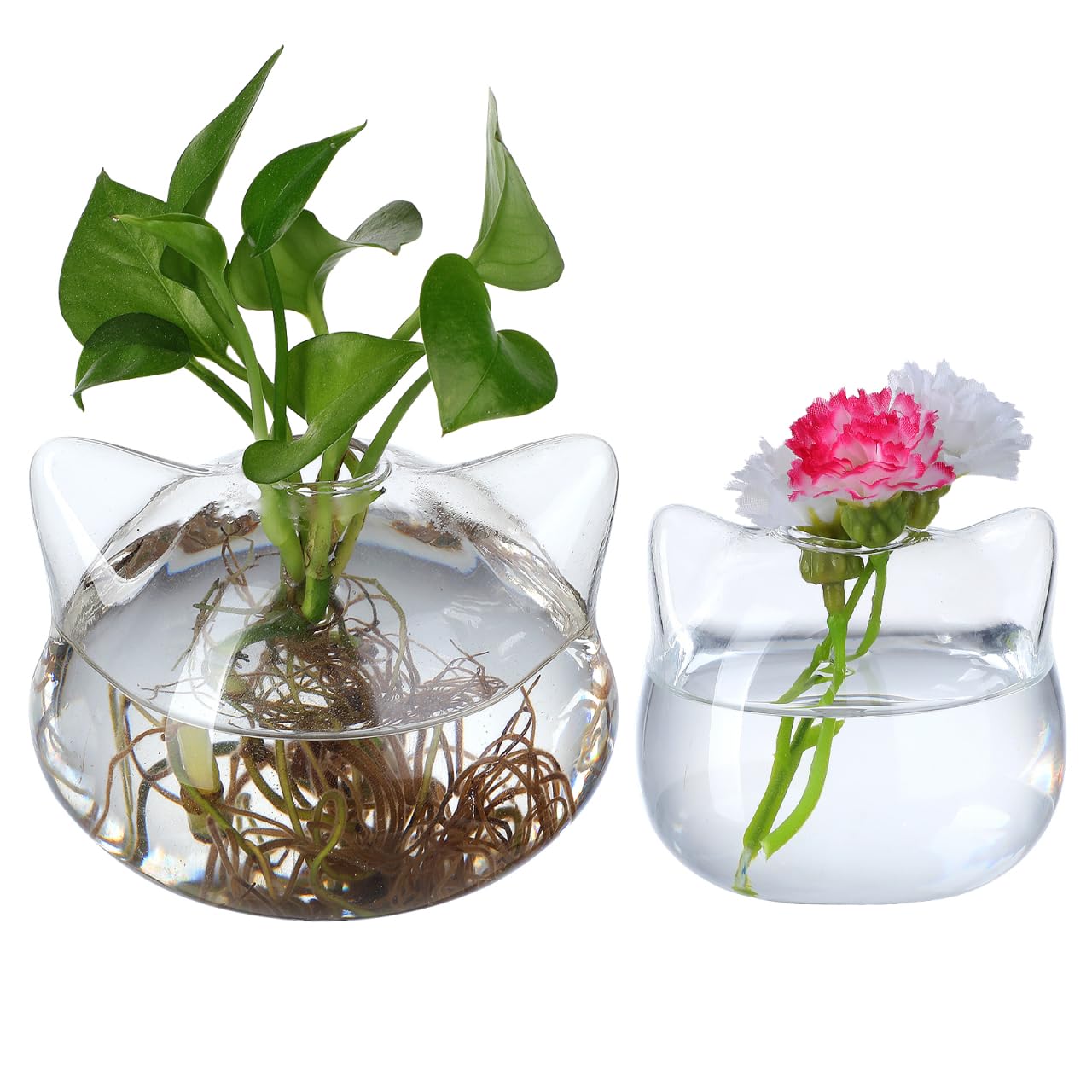 BESTOYARD 2pcs Cat Shape Glass Hydroponic Vases Decorative Floral Art Holder Small Green Plant Container for Home Office Desktop