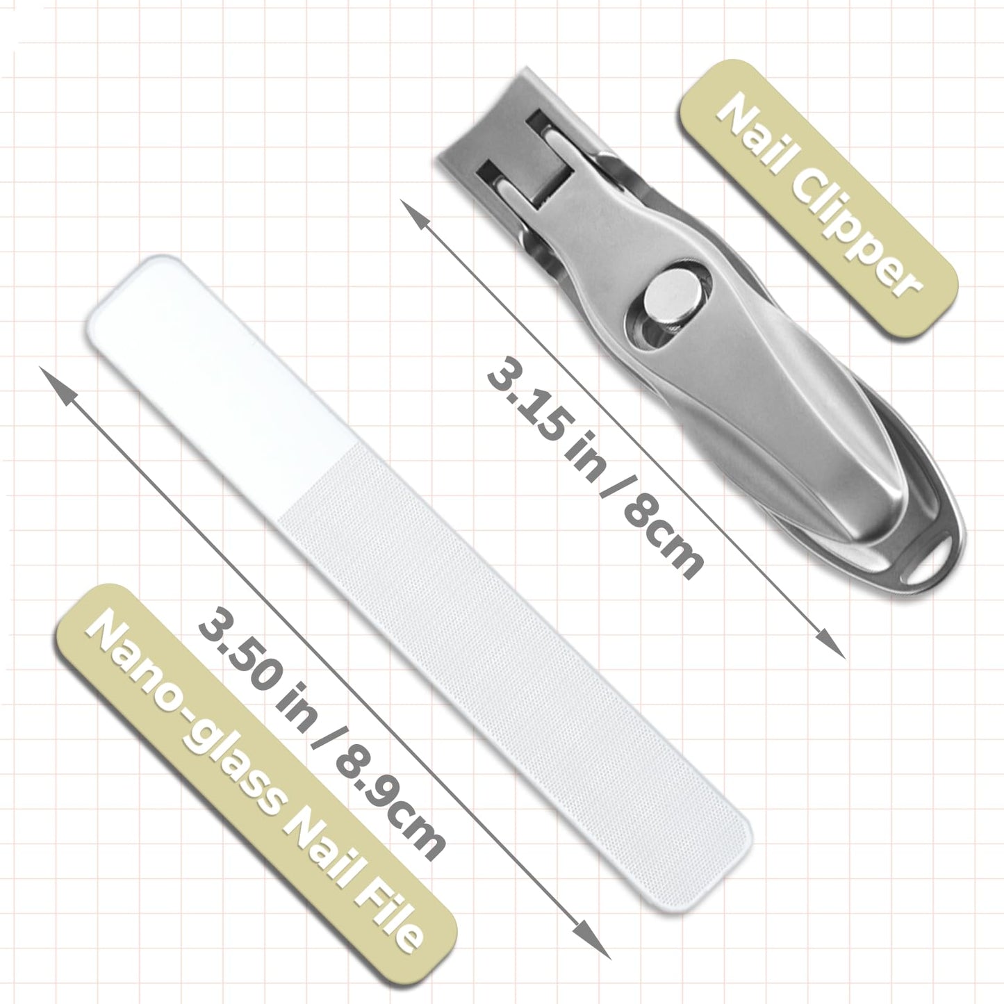 Guowall 2pcs Manicure Set Stainless Steel Nail Clipper and Nano-Glass Nail File Personal Beauty Care Tools with Metal Storage Box