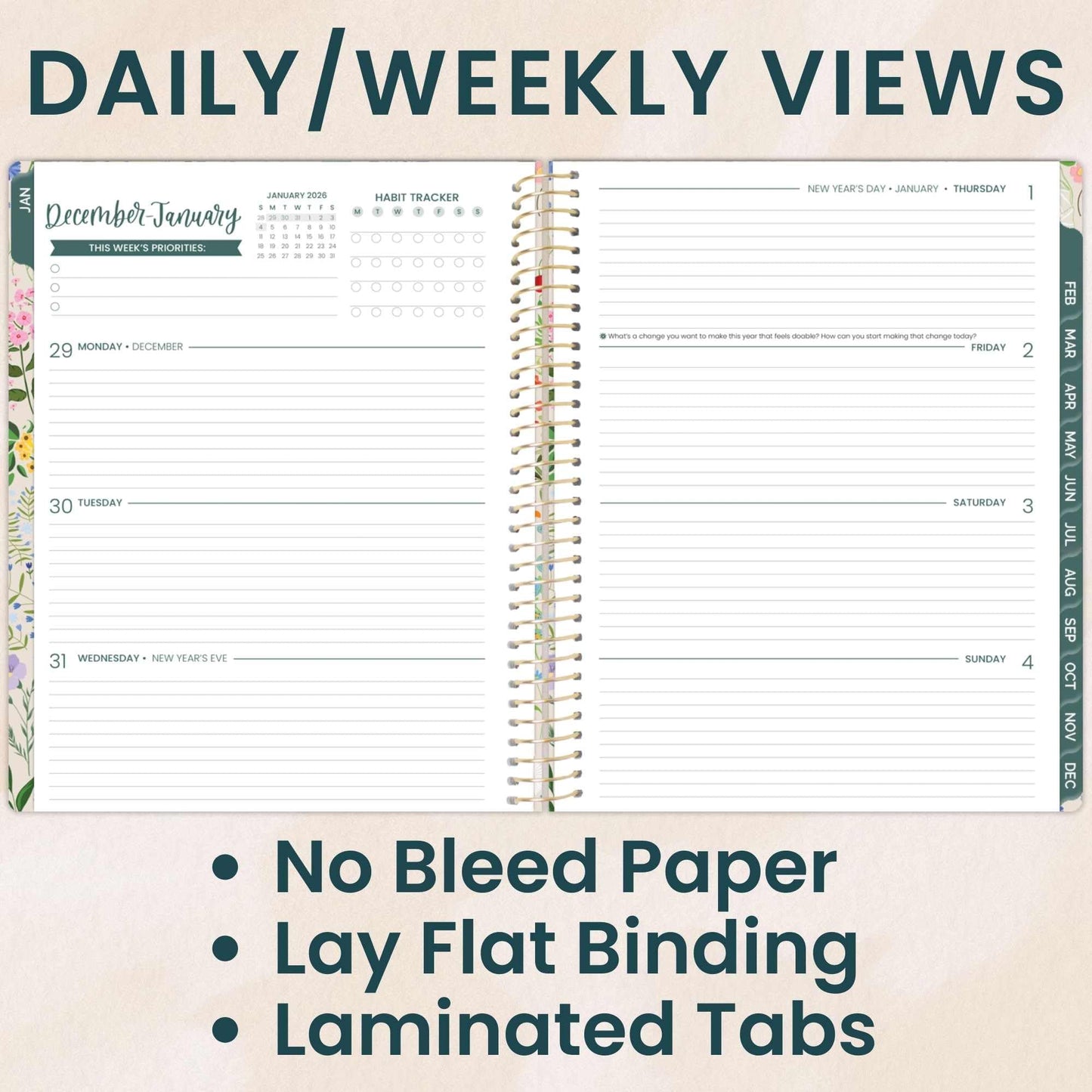 bloom daily planners 2026 Planner (January to December) - 8.5” x 11” Weekly & Monthly Dated Agenda Organizer Book with Stickers & Tabs - Flexible Soft Cover - Garden Party, Beige