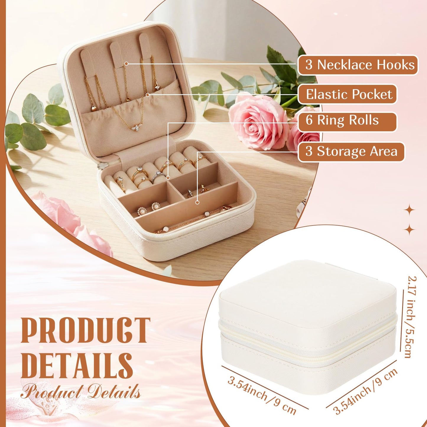 Nosiny 12 Set Travel Jewelry Case Box Bridesmaid Gifts Bulk with Cards and Ribbons Small Jewelry Storage for Women Wedding (White)