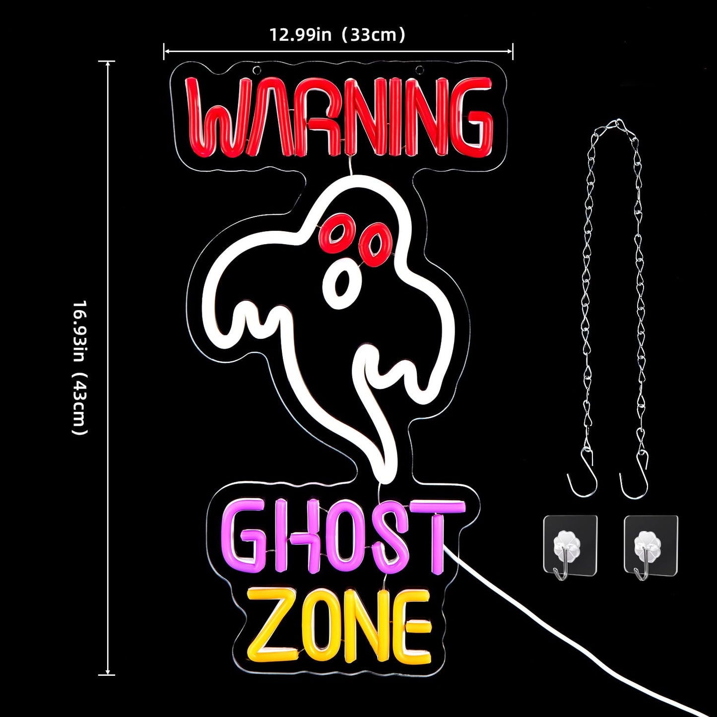 FITNATE Ghost Zone Neon Sign, Dimmable Spooky Haunted Mansion Decor LED Neon Signs, Ghost Neon Light Up Sign for Haunted House Man Cave Bar Party Christmas Decor