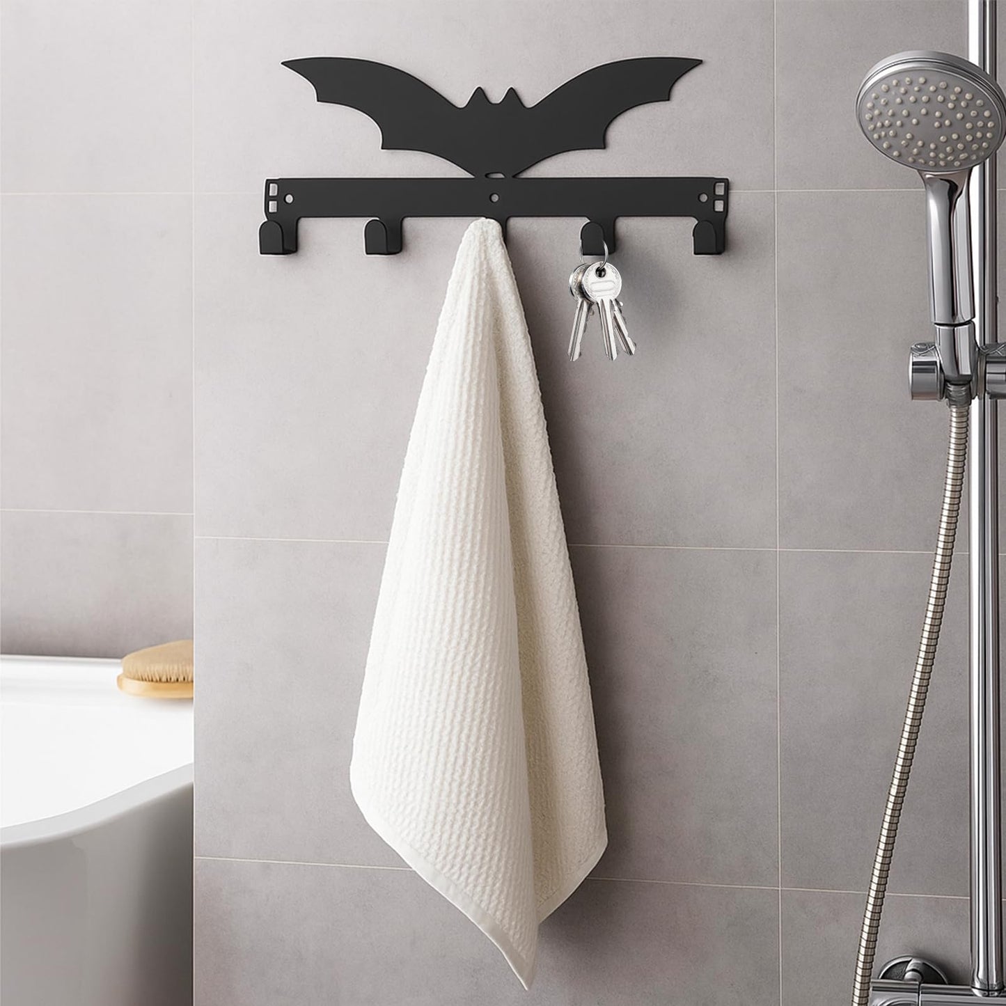 AojSup 1 Pc Bat Over The Door Hooks Halloween Gothic Bathroom Decor Hanger Wall Mount Rack Holder for Towel, Hat, Coat, Cloth, Keychain, Bag, Home Organizer