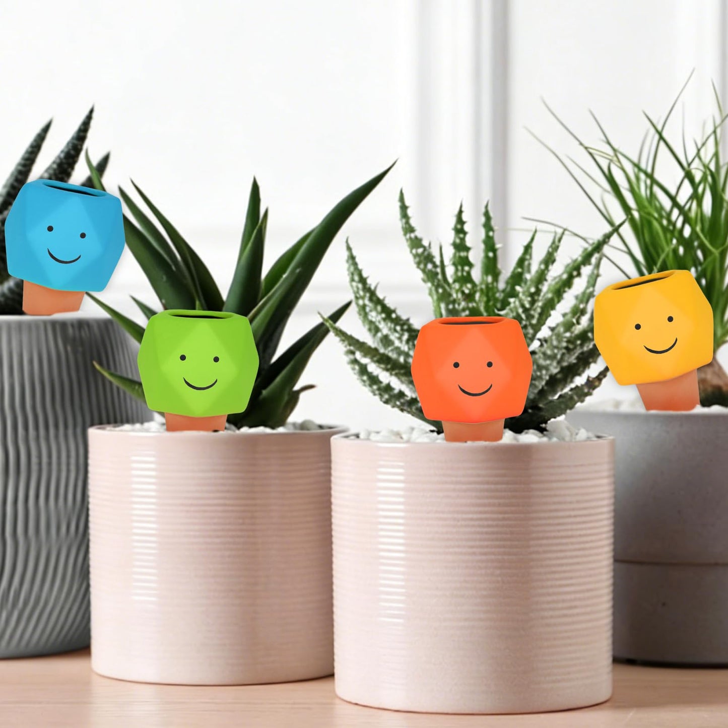 4 Pack Terracotta Self Watering Spikes, Automatic Plant Waterer Devices Continuous Moisture with Slow Release Plant Watering Globes Watering System Small Hexagonal