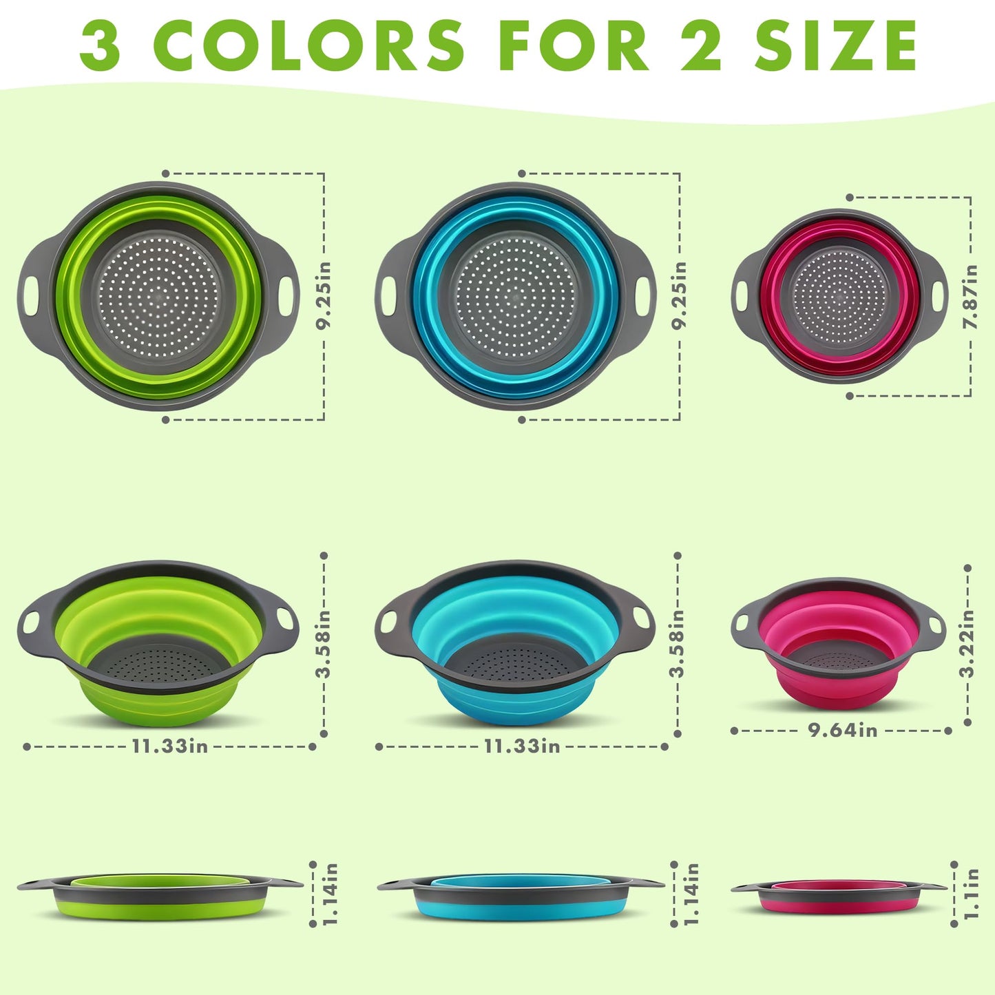 Silicone Collapsible Colander Sink Colander Collapsible Camping Versatile Collapsible Strainer Sink strainer basket over Sink Strainer (Red Green Blue)