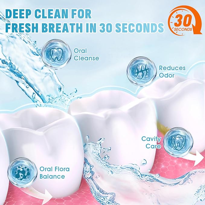 Mouthwash Travel Size – 30 Individually Wrapped Portable Packets, Alcohol-Free & Fluoride-Free, On-The-Go Oral Hygiene for Fresh Breath Anytime(5 Flavors)