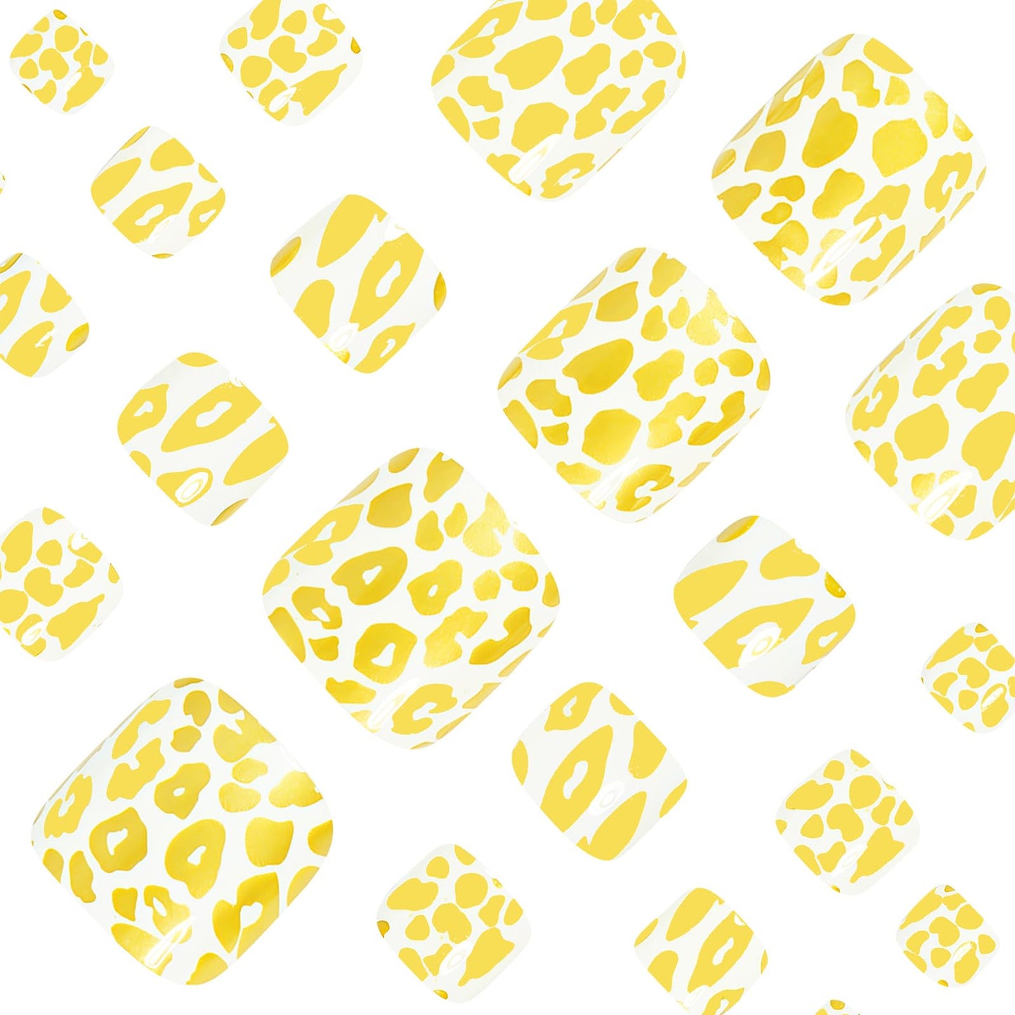 IMRAIN Press on Toenails Short Square Fake Toe Nails with Golden Leopard Print Designs Summer Glossy Acrylic False Toe Nails Artificial White Full Cover Stick on Toenails 24Pcs