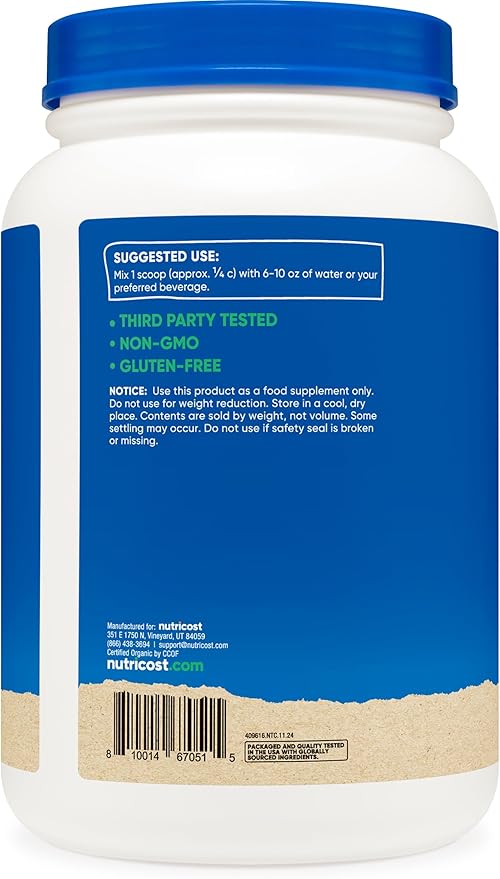 Nutricost Organic Pea Protein Isolate Powder (2LBS) - Unflavored, Certified USDA Organic, Protein from Plants, Vegetarian Friendly, Gluten Free, Non-GMO