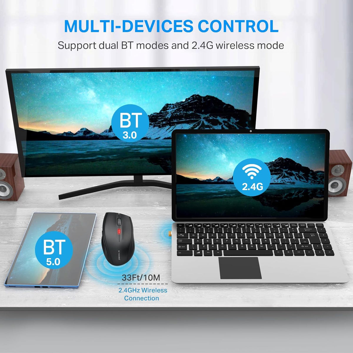 E-YOOSO Bluetooth Wireless Mouse for Laptop, Portable Optical Computer Mouse, 6 Buttons, Cordless 2.4GHz with USB Receiver, 5-Level 4800 DPI, 18 Months Battery Life, for PC, Chromebook, Windows, Mac