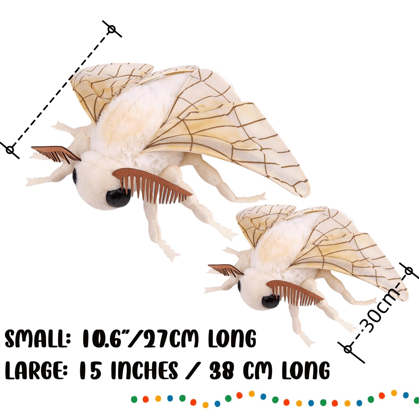 FRANKIEZHOU Simulation Silk Moth Stuffed Animal-White-15in, Soft Moth Plush Toy Gifts for Kids, Baby,Home Decor,Hugging Toy