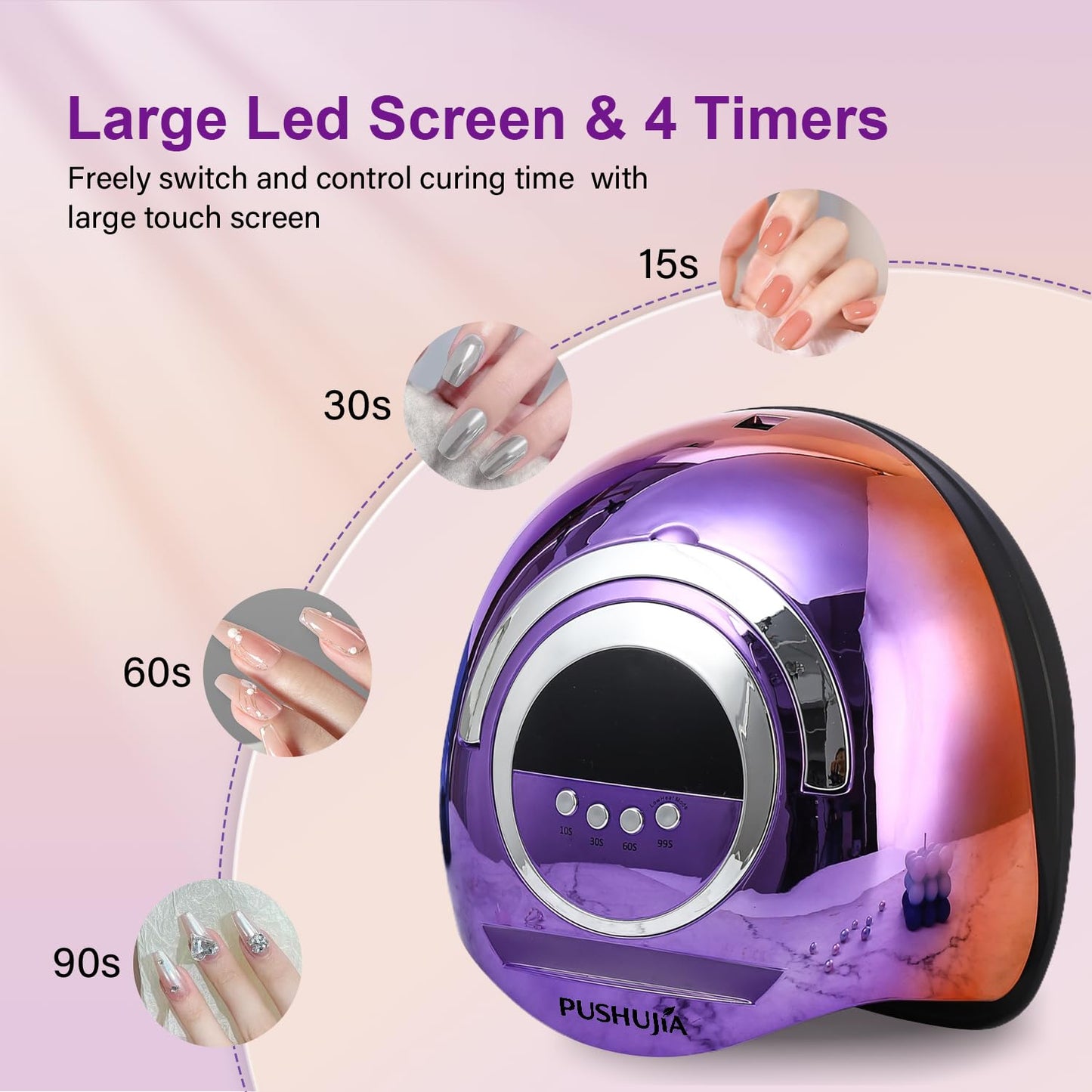 PUSHUJIA 300W Professional Nail Lamp - Fast Curing, Auto Motion Sensor, 4 Timer Settings, 72 LED Even Coverage for Gel Polish - Salon & Home Use