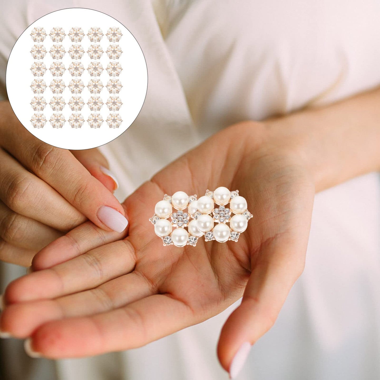 30pcs Pearl Rhinestone Buttons Faux Pearl Buttons Embellishments Flatback Rhinestone for Jewelry Making Clothes Shoes Wedding DIY Decor Golden