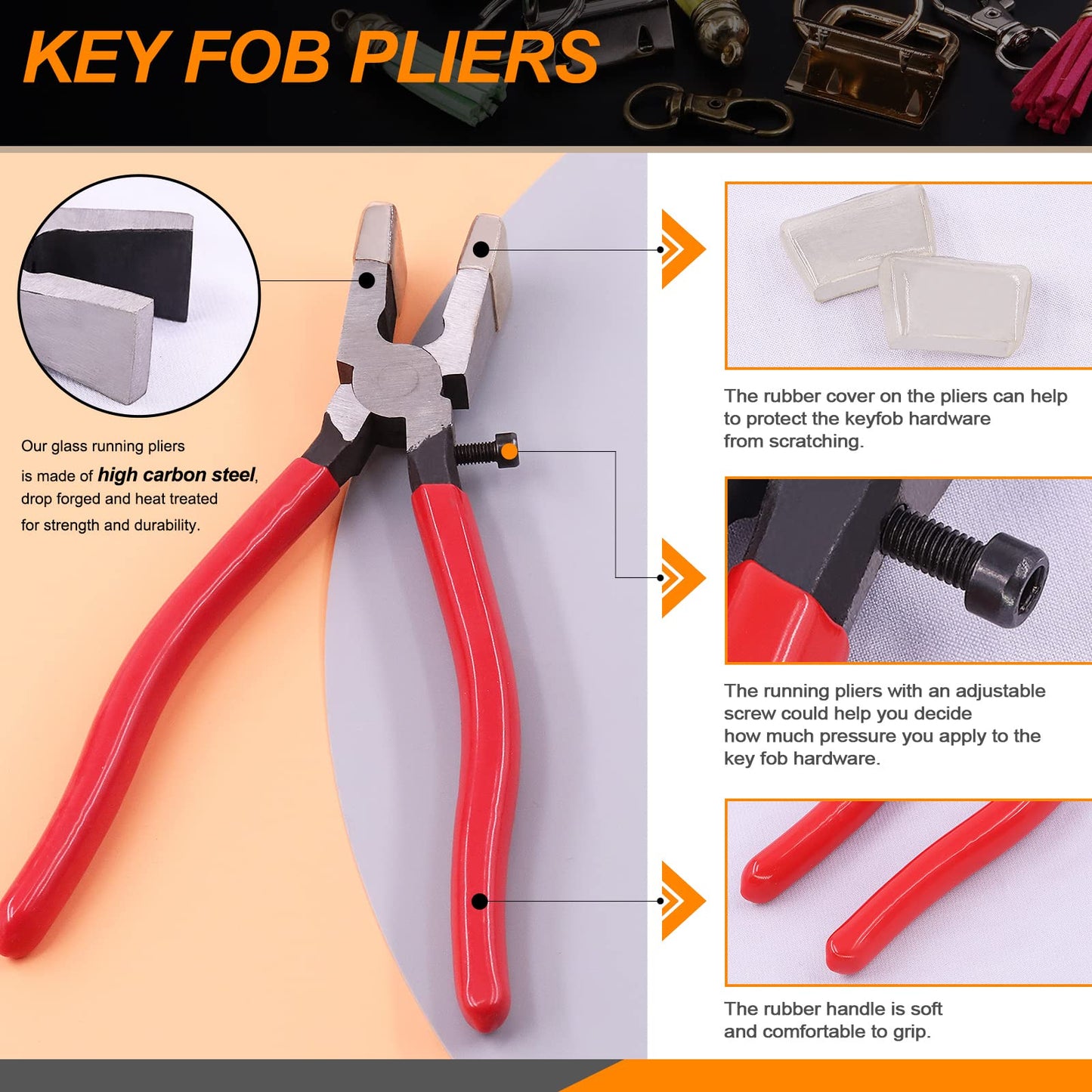 Rustark 51Pcs 4 Colors Key Fob Hardware Kit with Glass Running Pliers, Tassels Keychain Rings Hardware Accessories for Key Chain Making DIY Crafts