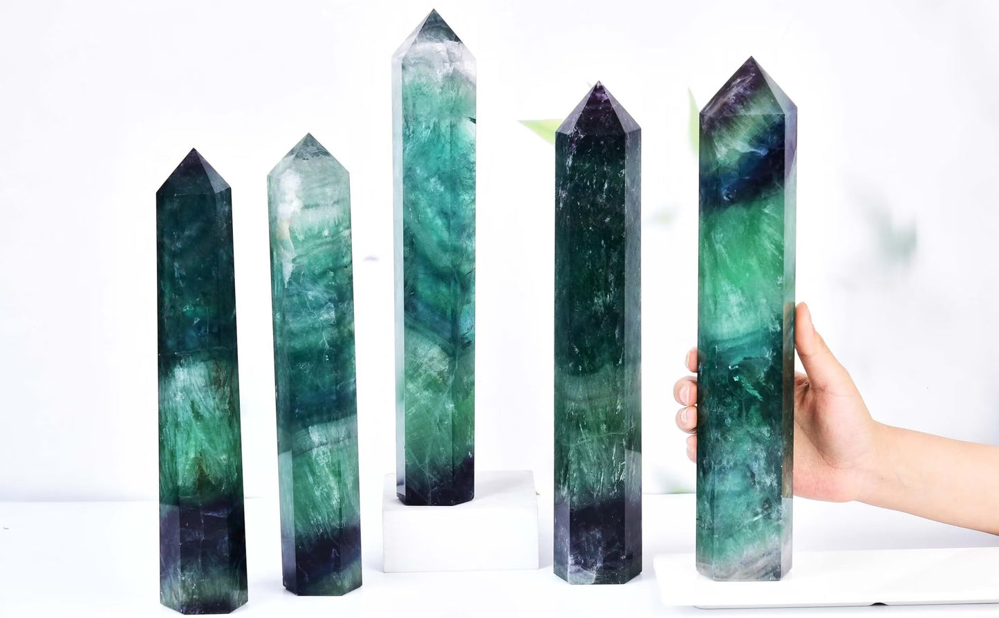 AMOYSTONE Extra Large Healing Crystal Obelisk Towers Green Purple Fluorite Point Wand Home Decor Reiki Healing 2.2-2.6LBS