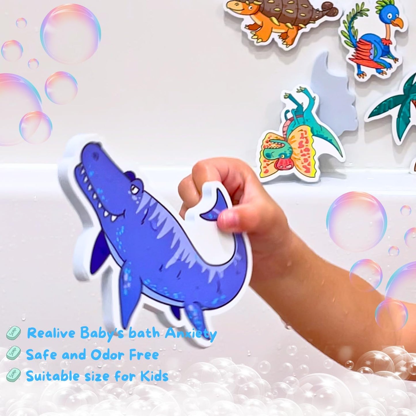 NUBUNI Foam Bath Toys with Storage Bag | Baby Bath Stickers | Shower Toys | Bathtub Toys | Bath Wall Toy | Dino Time Machine Foam