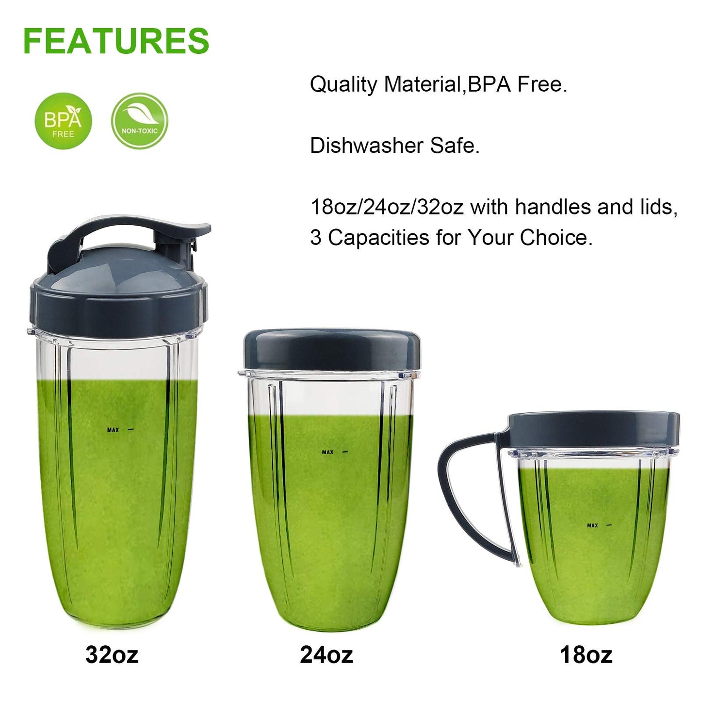 14 PCS Blender Extractor Blade and Cups for NutriBullet 600w and 900w Series, Replacement Parts Gasket Shock Pad and Gear(1 Blade, 3 Cups,1 Lids)