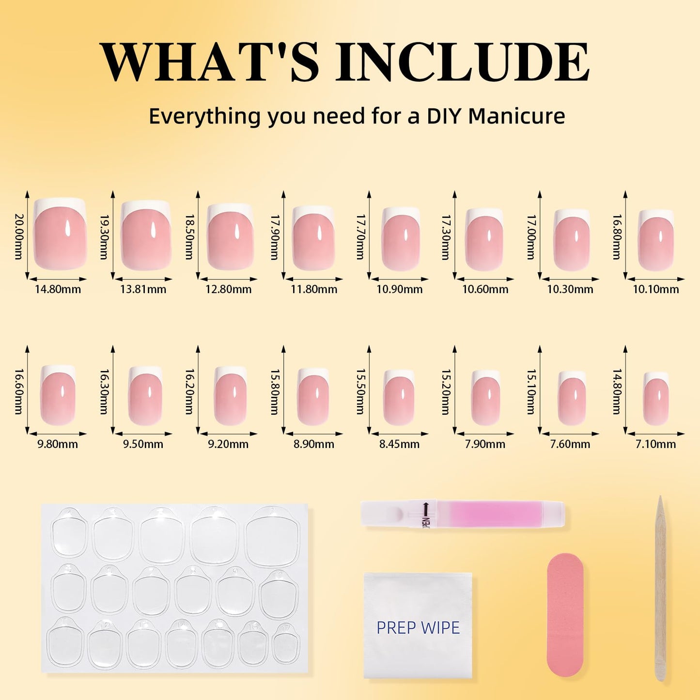 Leefrei French Tip Press On Nails - Short Square Blush Pink Press on Nails Glossy Nails Press Ons for Women DIY Fake Nails Kit, Reusable Glue on Nails Short in 16 Sizes - 32pcs, Blush Tip
