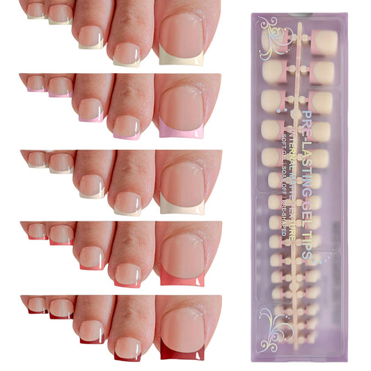 Press on Toenails Short, OPkssnails 150pcs Skin Tones French Tip Press On Toenails for Women, Pre-Designed Soft Gel Toe Nail Press Ons, Soak Off Acrylic Fake Toenail Extensions in 15 Sizes