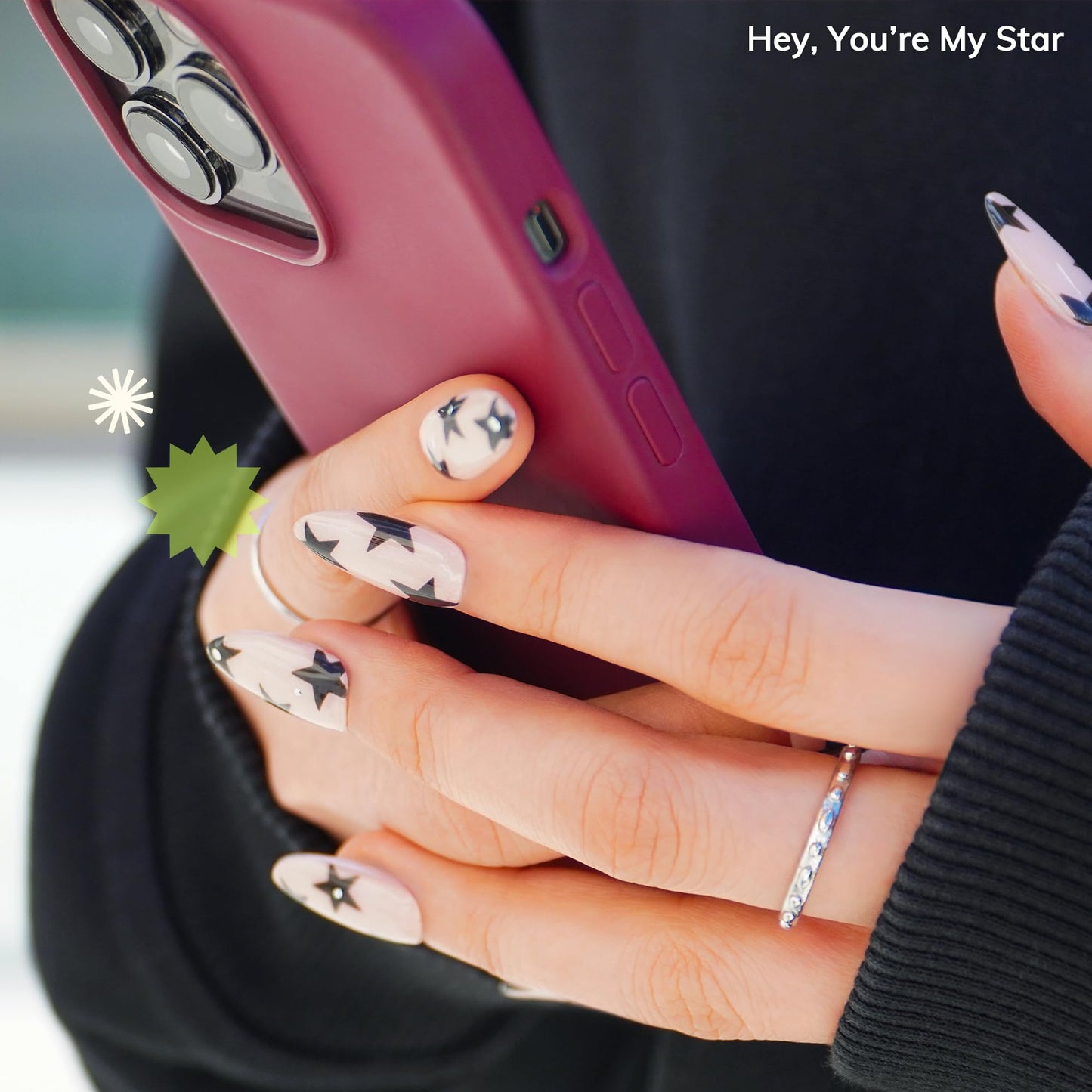 Heyhae Semi Cured Gel Nail Strips | No LED Lamp Needed | Glitter, Pink, Spring | Easy Apply & Remove, Salon Quality | Includes 28 Strips, 1 Prep Pads, Nail File & Wooden Stick - Hey, You’re My Star