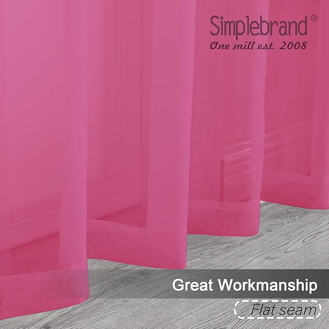 Simplebrand Hot Pink Sheer Curtains 72 Inches Long 2 Panels for Living Room, Rod Pockets Airy Window Treatments Voile Sheer Black Curtains Panels Lightweight for Front Back Patio Glass Door, 42" Width