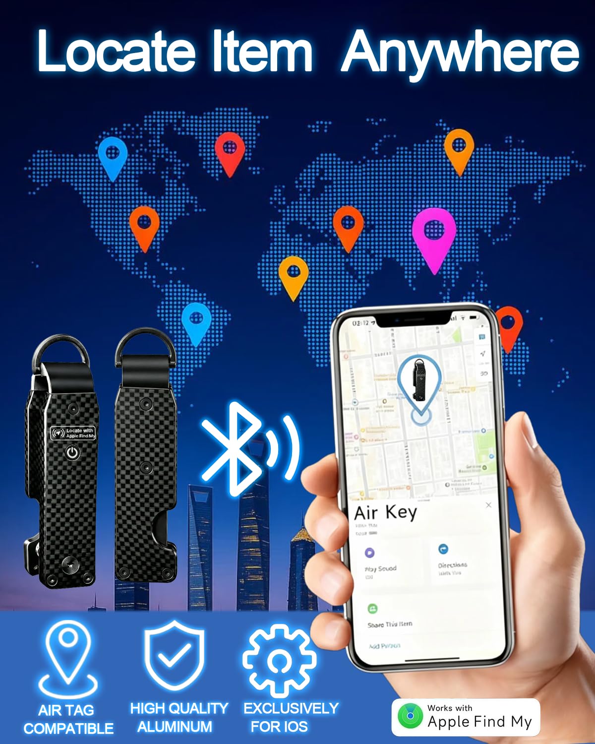 ShiChextasy Air Keychain with GPS Tracker : Lightweight Compact Key Holder for Outdoor Use - Minimalist Metal Key Organizer(Carbon fiber)