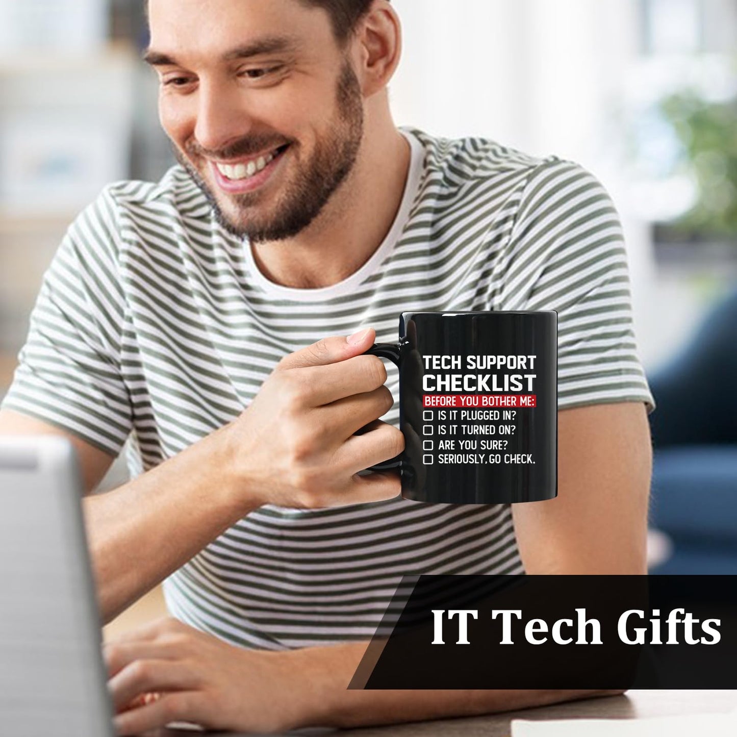 YHRJWN Tech Support Gifts Checklist Mug, Christmas Gifts for IT Tech Guys, Technicians, Programmers, Funny Gift for IT Lovers, Engineers - Computer Geek Novelty Cup Coffee Mug 11 Oz