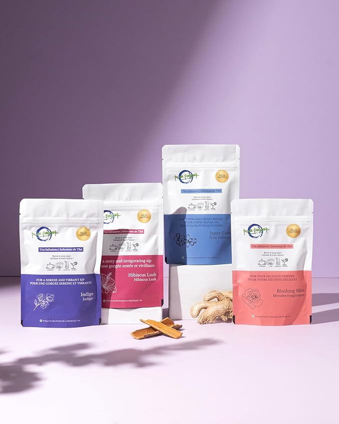 Blue Pepper Tea Infusion | Butterfly Pea Flower Blend with Ginger, Tulsi (Holy Basil), Amla (Indian Gooseberry) & Cardamom | Caffeine-Free Natural Beverage | 60g