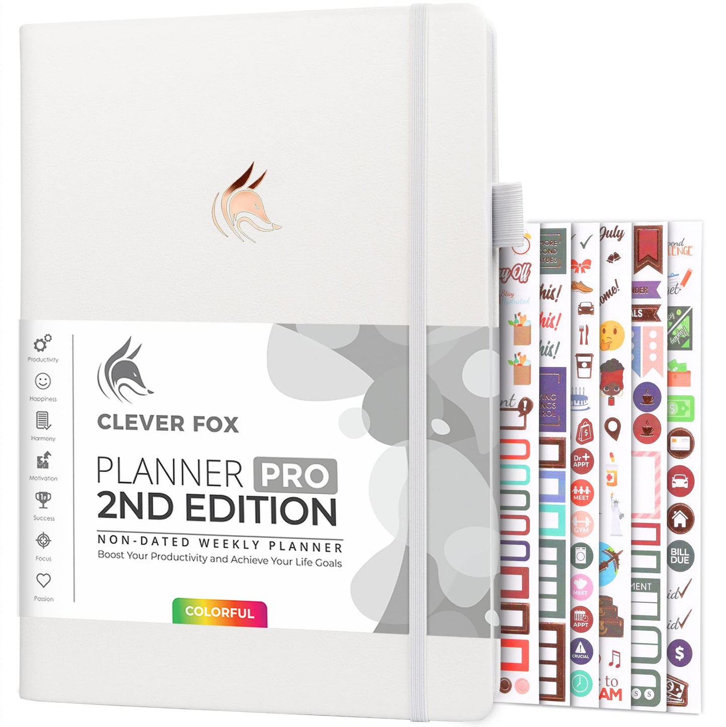 Clever Fox Planner PRO 2nd Edition – Undated Weekly Agenda Planner for Setting Goals, Tasks & Time Management – Life Organizer with To-do Lists & Habit Trackers – Large Format, 8.5x11″ (White)