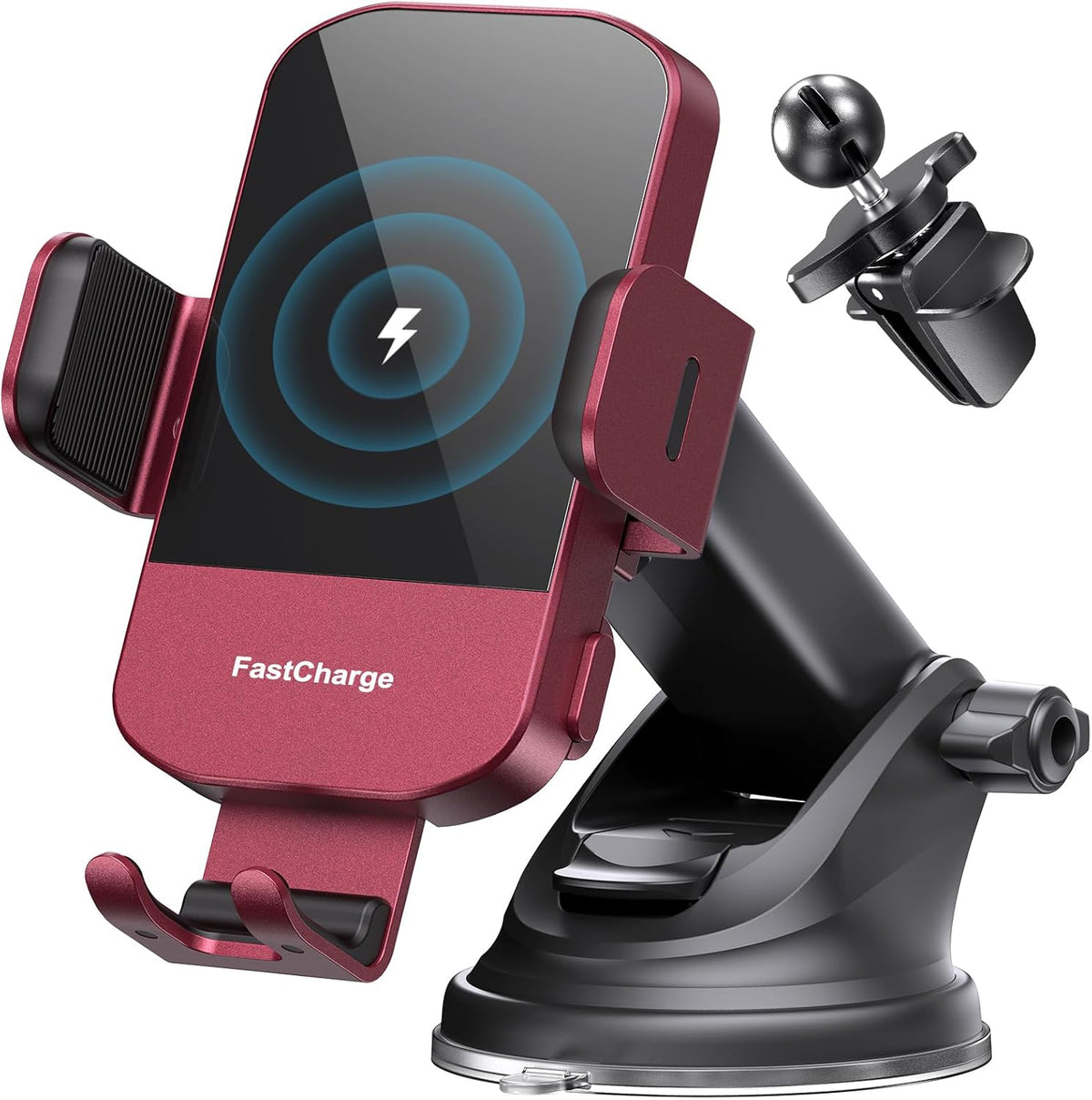 CHGeek Wireless Car Charger, 15W Fast Charging Auto Clamping Car Charger Phone Mount Phone Holder fit for iPhone 15 14 13 12 11 Pro Max Xs, Samsung Galaxy S25 Ultra S24 S23 S22, S21, S20, Red