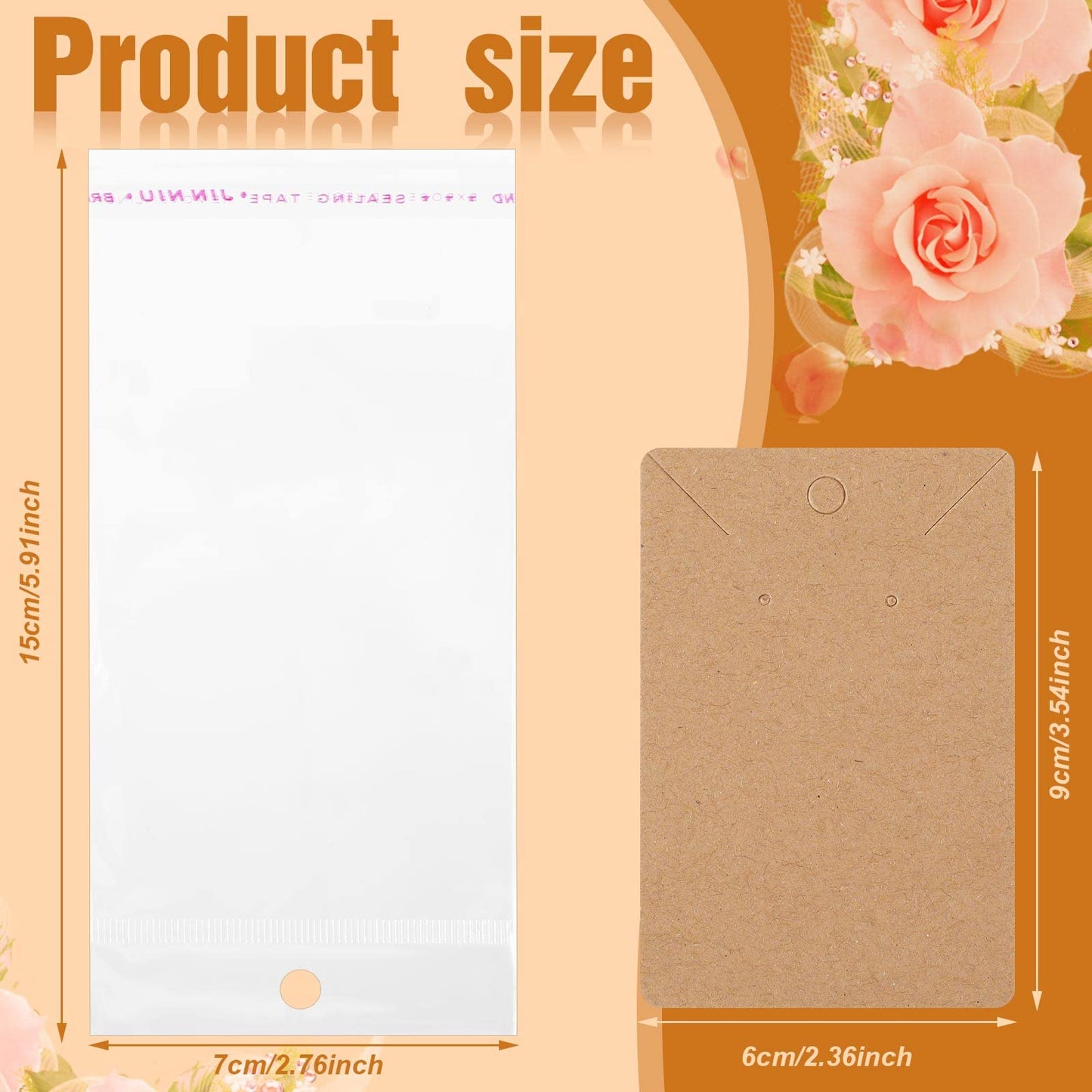 Fumete Earring Holder Cards, 1000 Pcs with Bags, Kraft Color, 2.4 x 3.5 Inch, Earring Display for Jewelry Storage