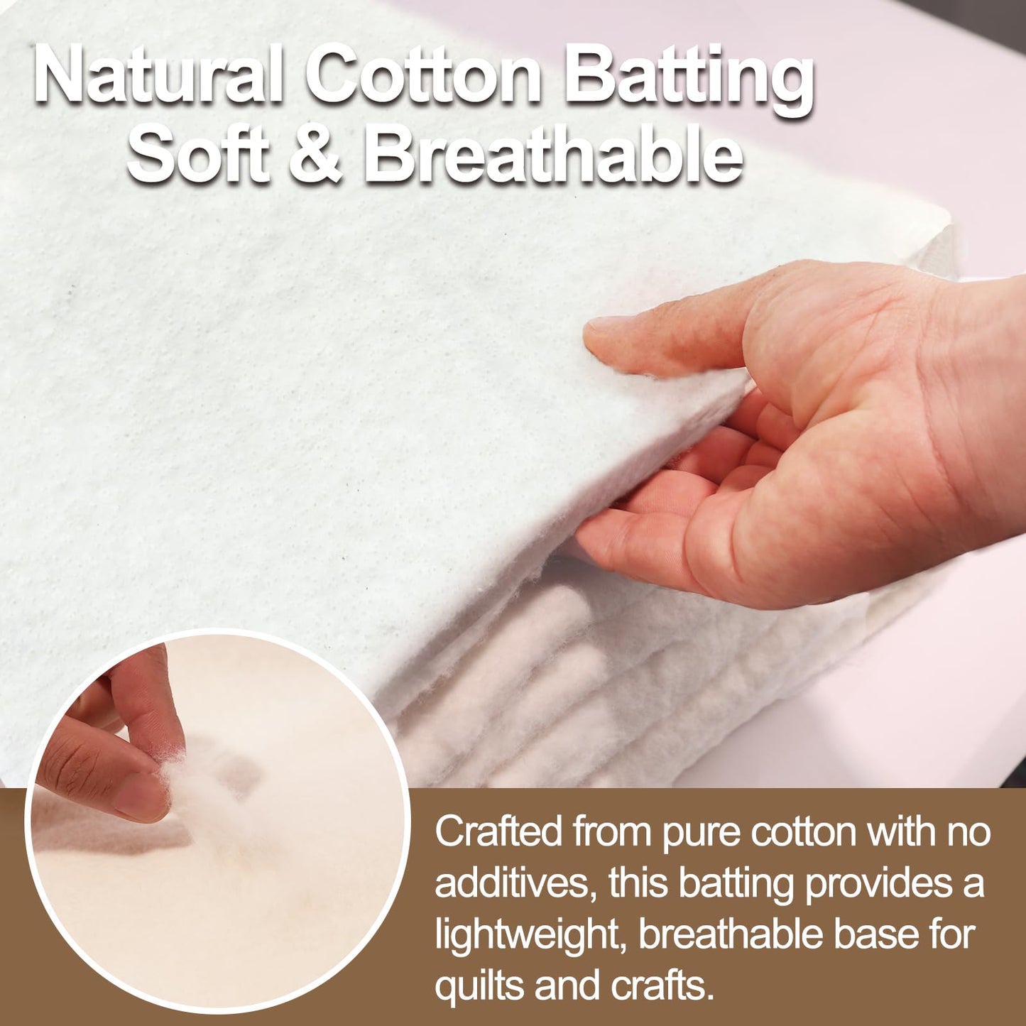 Natural Cotton Batting for Quilting - 150g/m² Lightweight, 40"x40" - Crafting Material for Blankets, DIY Projects, Home Decor