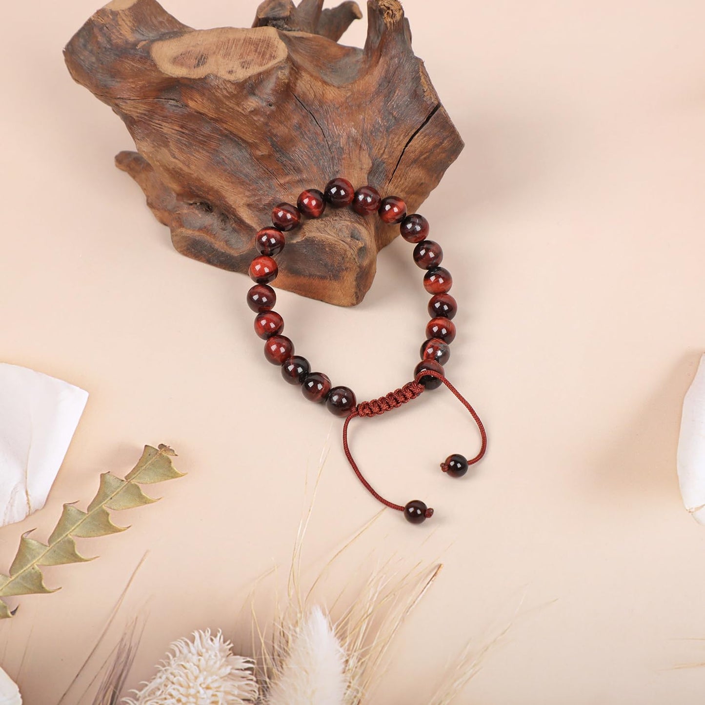 AD Beads Natural 8mm Gemstone Bracelets Healing Power Crystal Macrame Adjustable 7-9 Inch (Red Tiger's Eye)