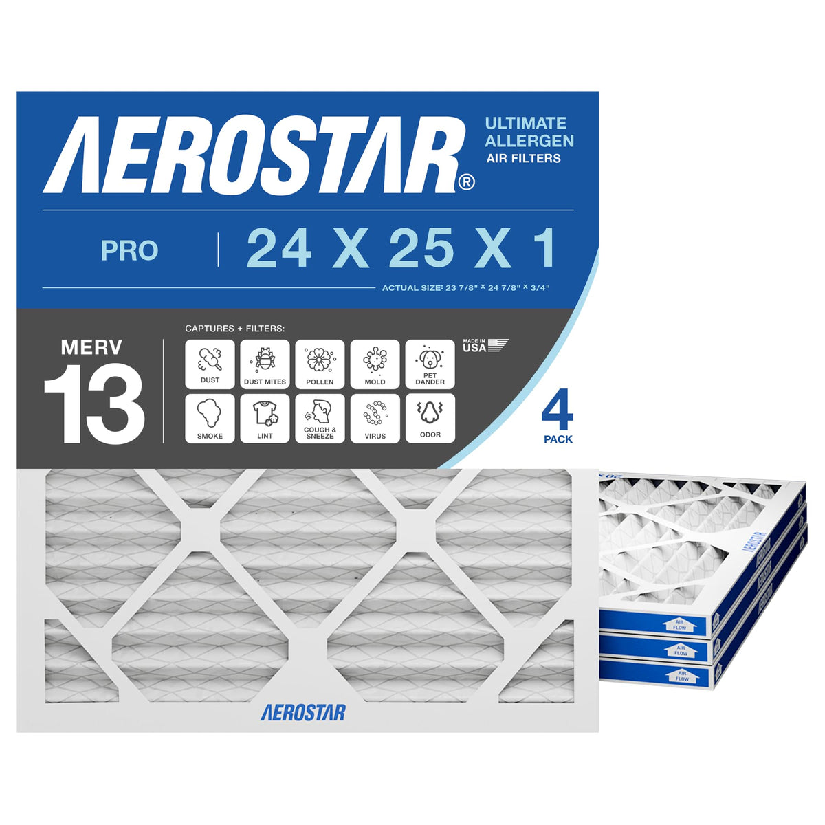 Air Filter 24x25x1 MERV 13 AC Filter (4 Count)
