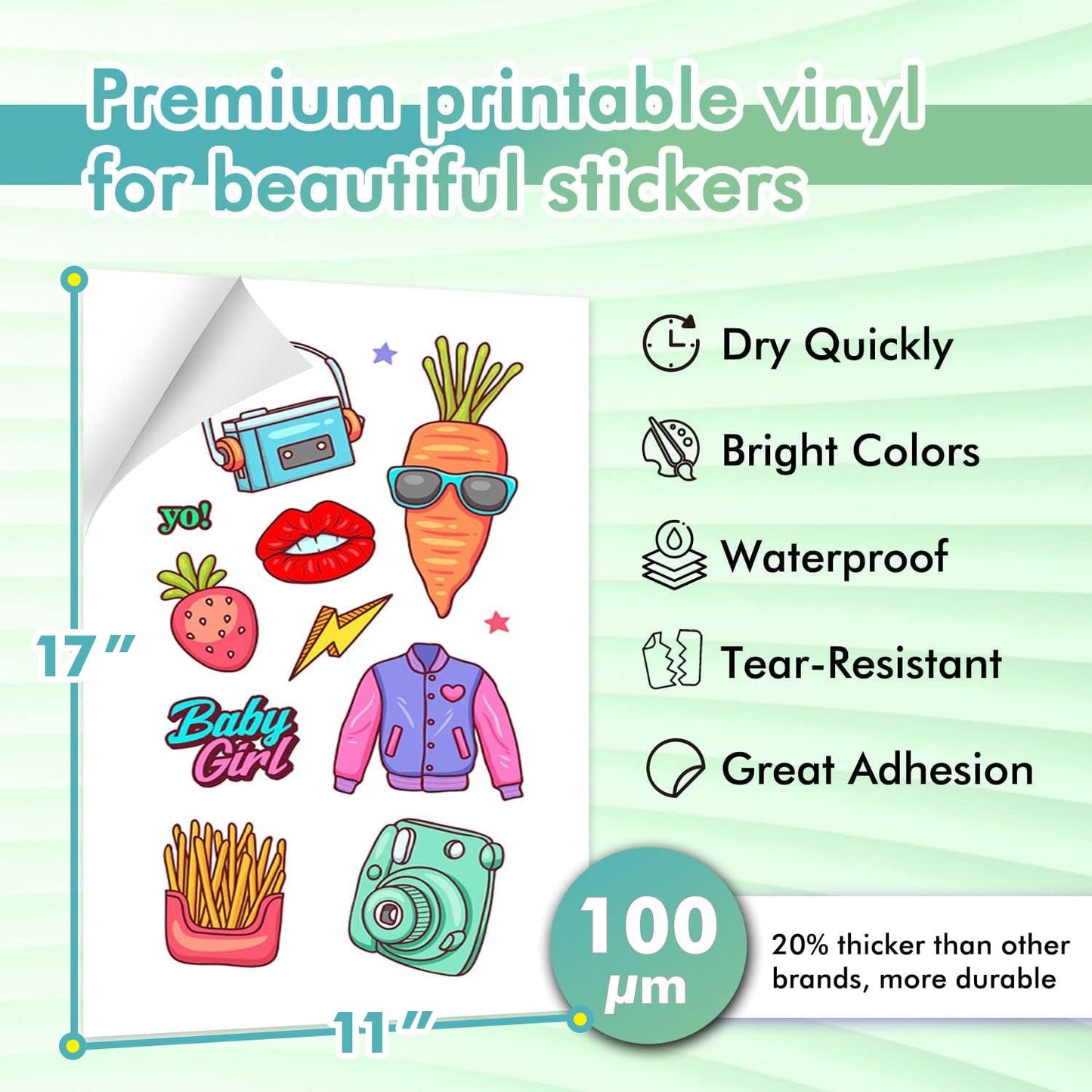 Koala Printable Vinyl Sticker Paper for Inkjet Printer 11x17 Inch - 10 Sheets Matte White Sticker Printer Paper, Waterproof Sticker Paper, Tear-Resistant, Removable