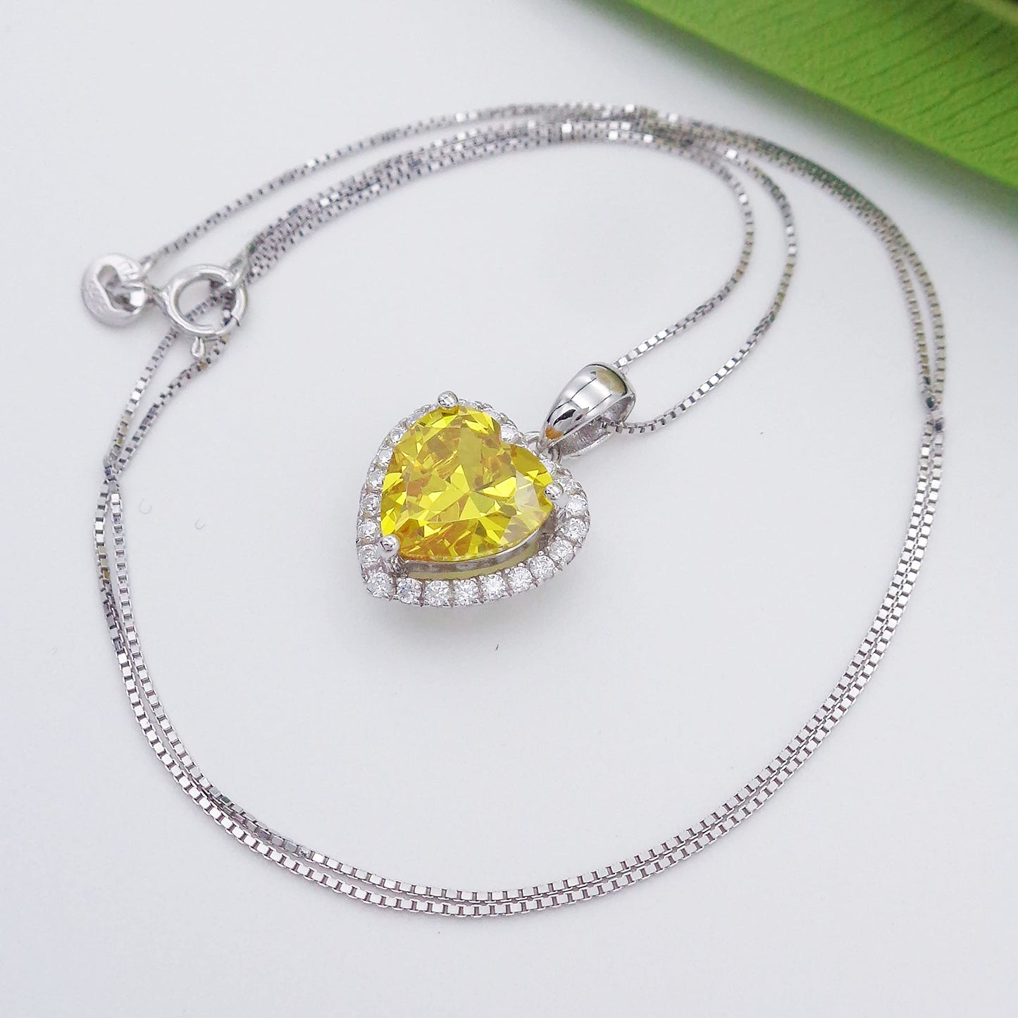 Navachi 925 Sterling Silver 18k White Gold Plated 3.7ct Heart Citrine Az9311a Necklace Pendant 18"