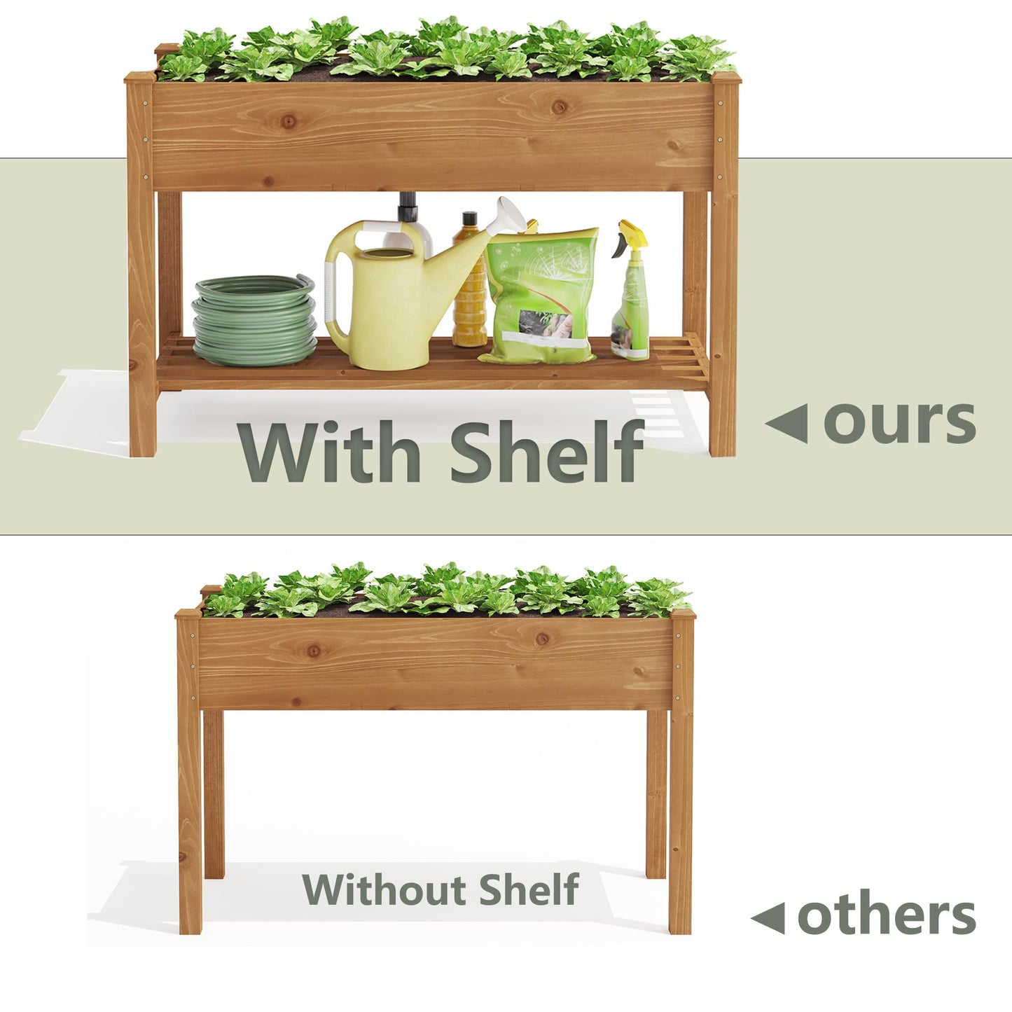 GHWIE Raised Garden Bed with Shelf,Elevated Wooden Planter Box with Legs,Garden Planter for Backyard, Patio, Balcony