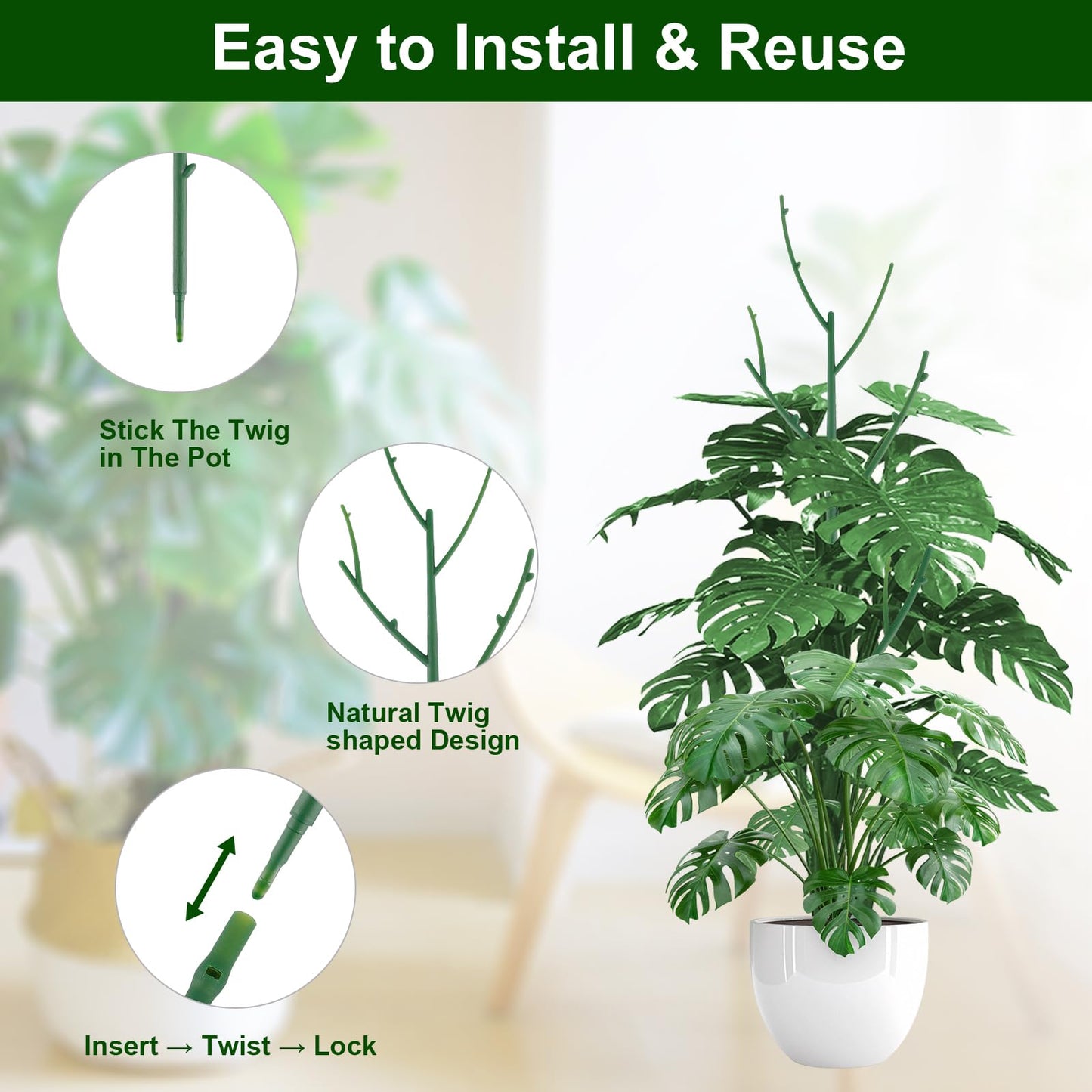 Yhtpouqe 10 Pack Stackable Monstera Plant Support, Garden Stakes for Climing Plants Stem Support, Durable Plant Accessories for Indoor Outdoor Potted Plants, Pothos, Vine, Flower Use
