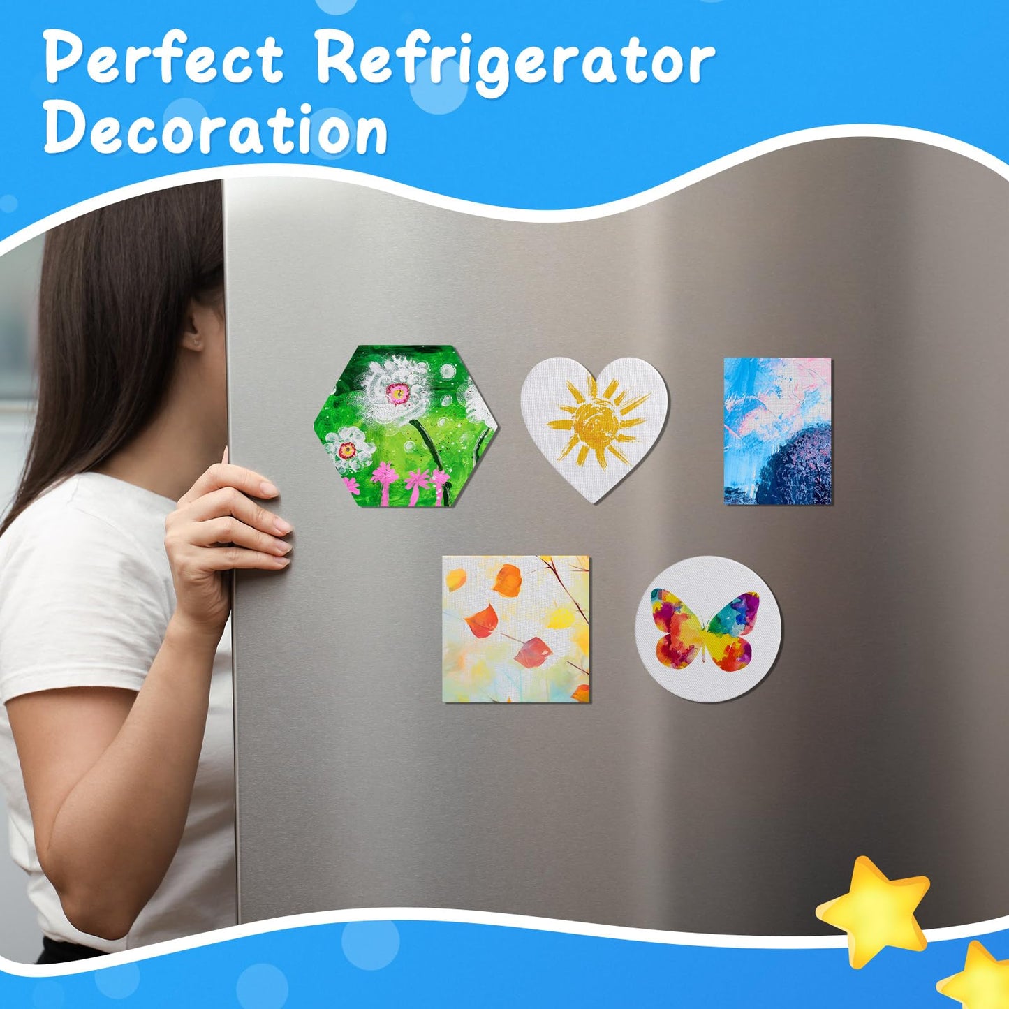 Engrowtic 60 Pcs Mini Magnetic Canvas Panel Boards Magnetic Painting Canvas Panel Various Size for Painting Fridge Locker Art Crafts DIY(Multi Shape)