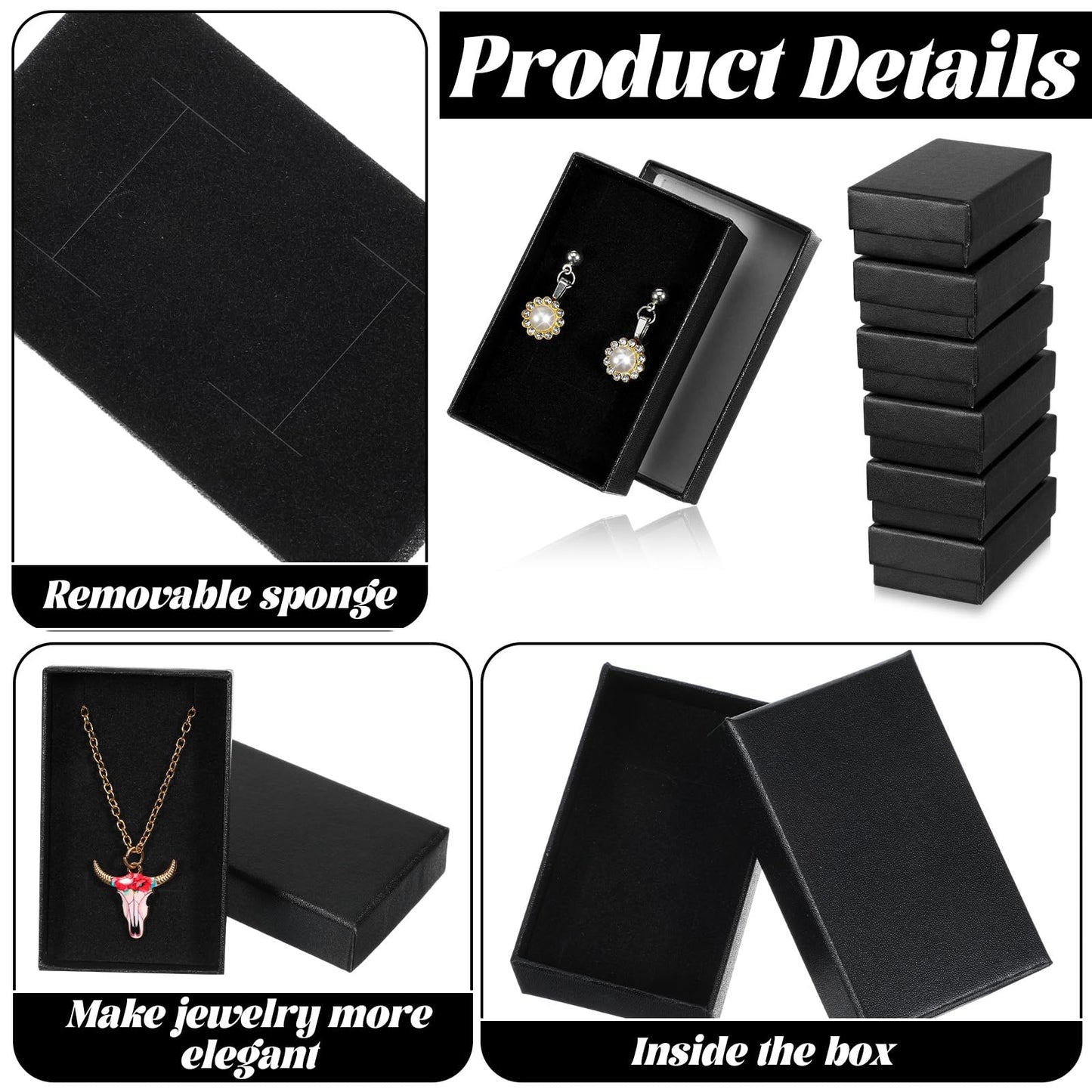 Douaowoc 32 Pcs Cardboard Jewelry Gift Boxes Jewelry Boxes Packaging Small Earring Gift Box with Lids for Necklace Ring (Black, 3.2 x 2 x 1 Inch)
