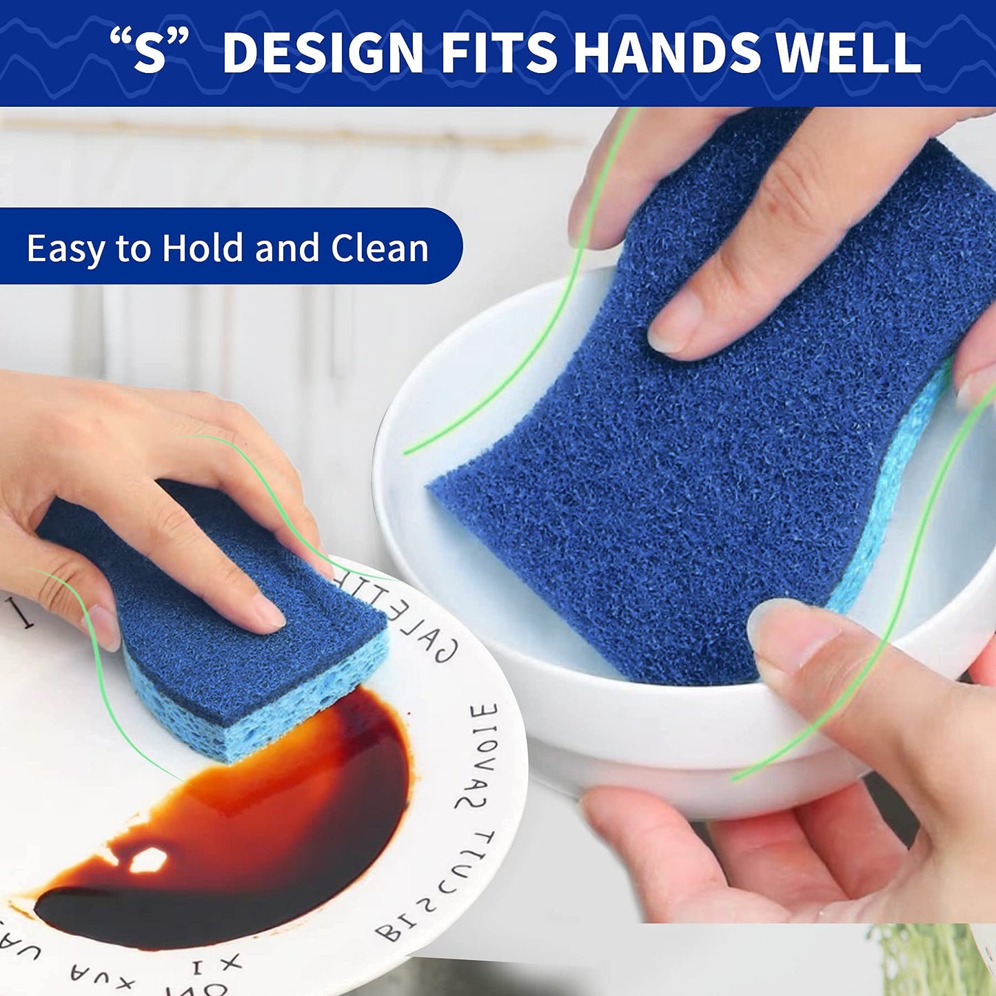 CELOX 36 Dishwashing Household Cleaning Sponges for Kitchen, Blue