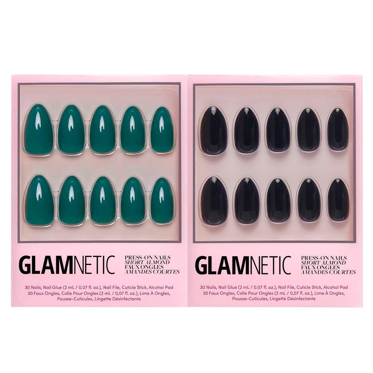 Glamnetic Press-On Nails Bundle - Emerarld Green & Boba | Opaque Deep Green Almond False Nails | Opaque Black Almond Fake Nails | Reusable, Salon-Quality Nail Kits