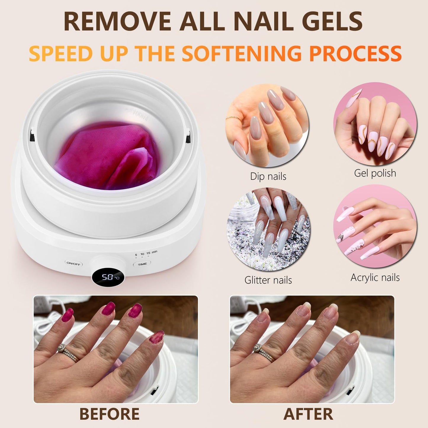 Electric Nail Soaking Bowl, Adjustable Temperature Heated Soak off Bowls Nail Polish Remover Warmer Machine Acrylic Nails Soak Bowl, Professional Finger Manicure Soaking Bowls for Home Salon