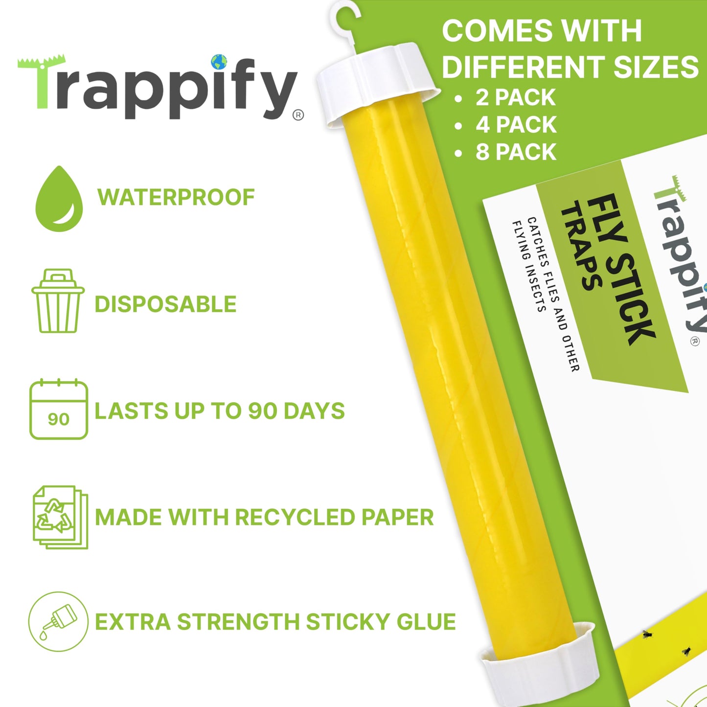 Trappify Hanging Fly Traps Outdoor: Fruit Flies and Flying Insect Trap for Indoor & Outdoor Use I Disposable Sticky Fly Trap Indoor House Pest Control (4 Pack)