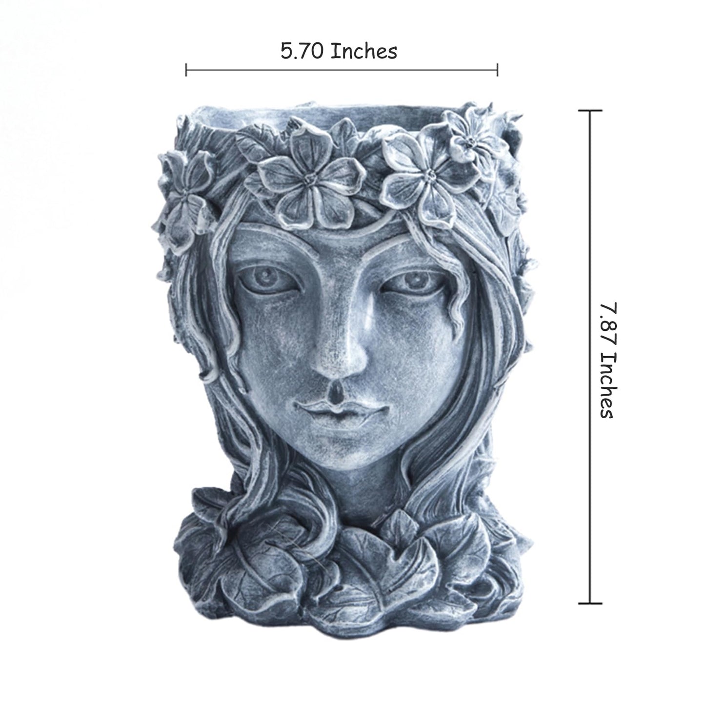 Romehaha Face Flower Pot Head Planter with Drainage Hole,Cute Resin Goddess Face Planters Pots Opend Eyes (Goddess Gray(Large))